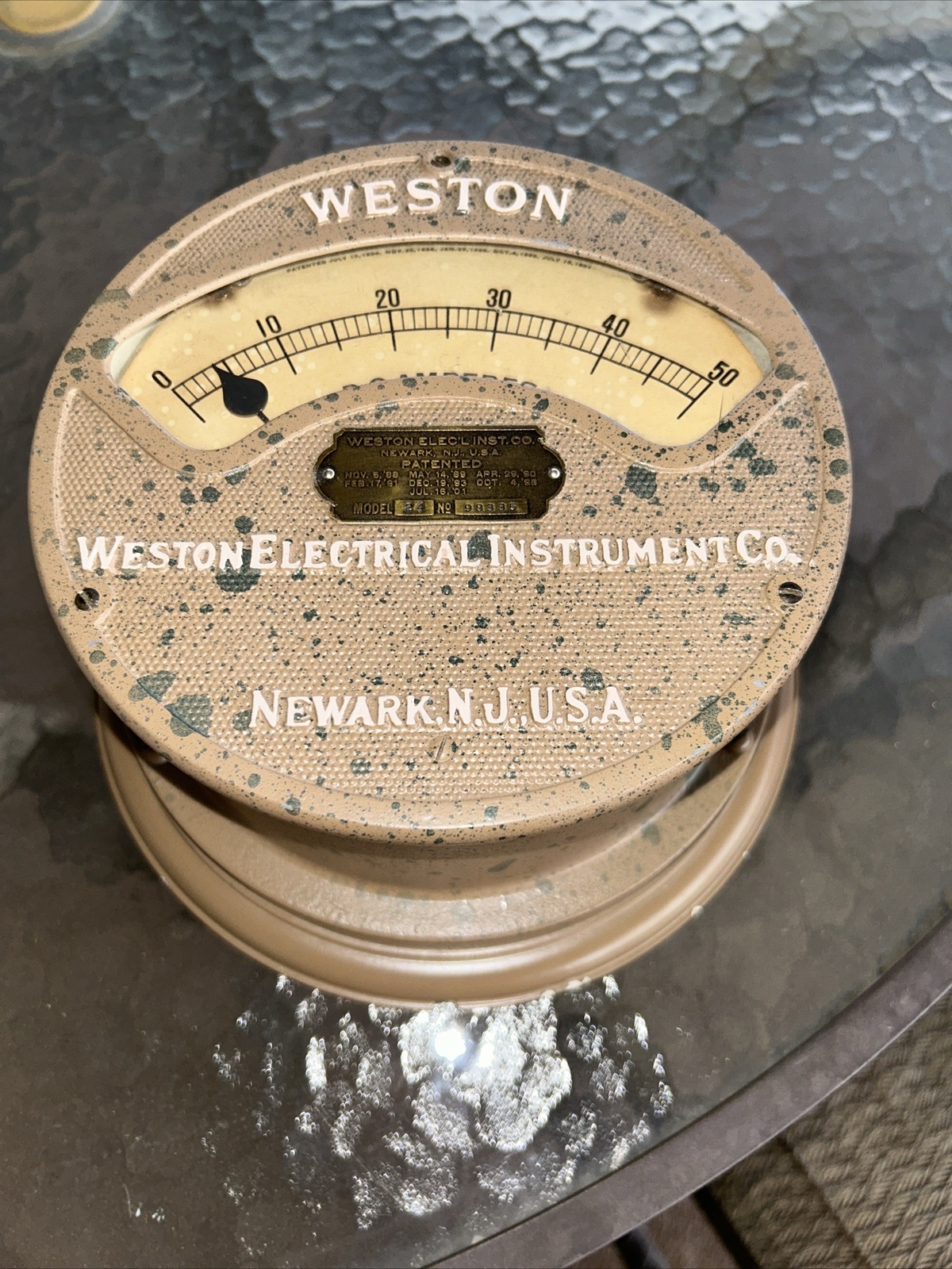 Antique Weston Electric Heavy Cast 50 Amp Gauge On Wood Base Steam Punk Art Mint