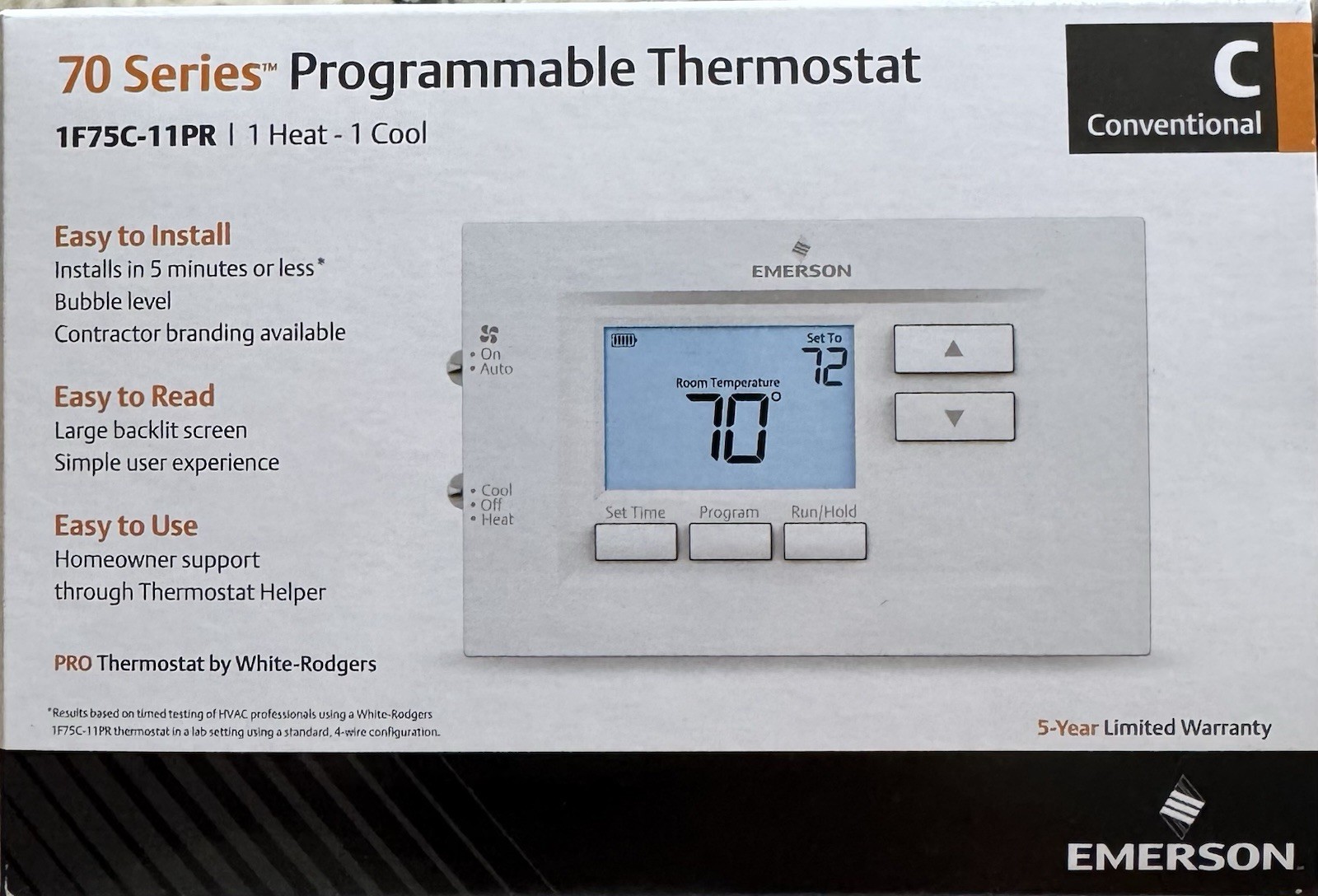 NEW Emerson 1F75C-11PR Programmable Wall Thermostat 1 Heat 1 Cool NEW Free Ship