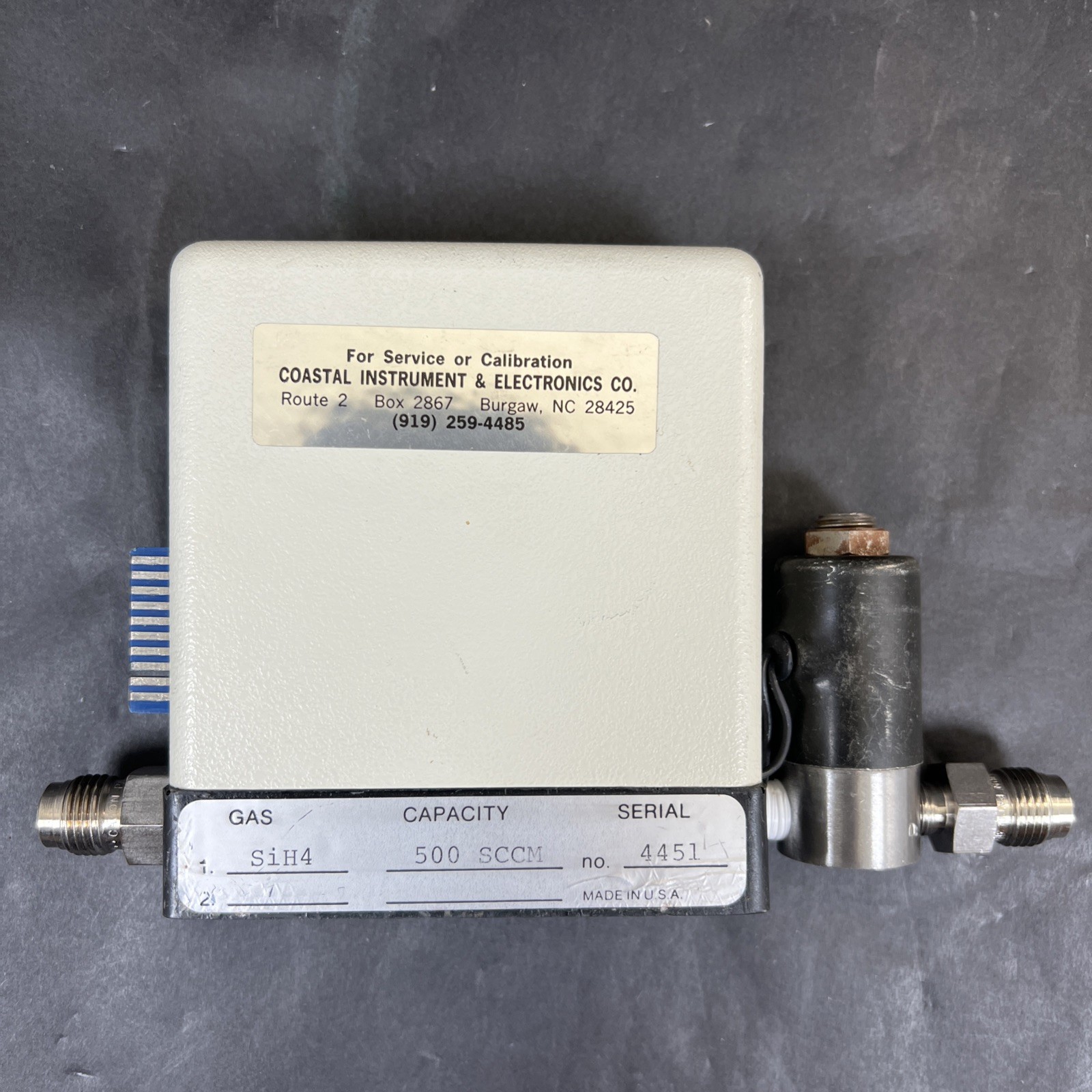 Vintage Precision Flow Device Flow Controller SiH4, 500 SCCM, #4451 Made In USA