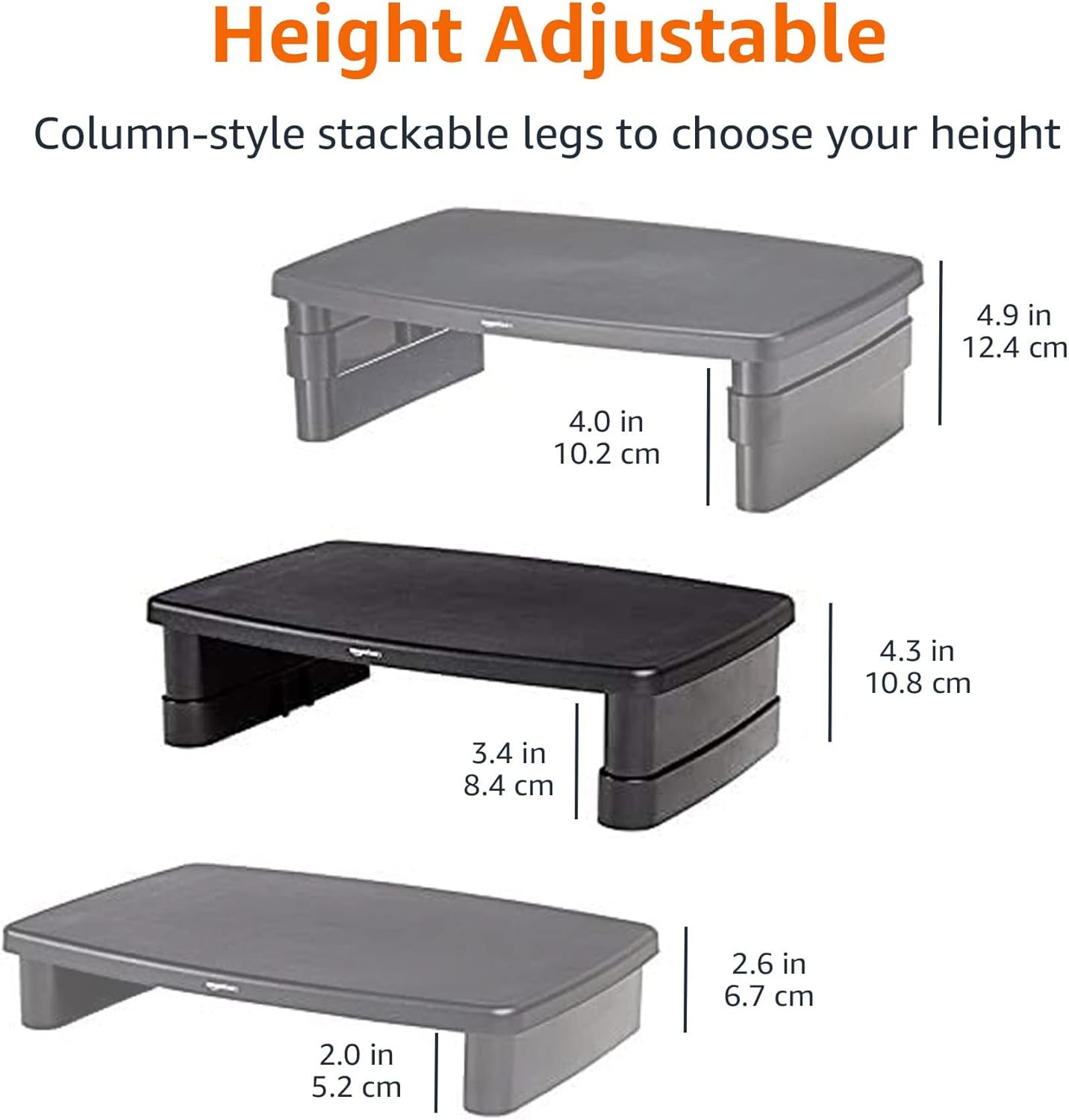 Height Adjustable Rectangular Computer Monitor Riser Desk Stand with Storage for