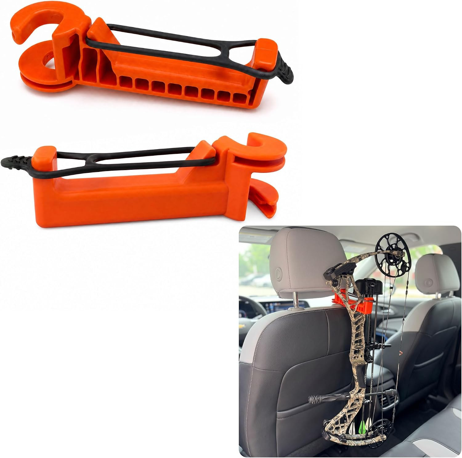 2 Pack Bow Buddy Bow Hanger for Truck, Headrest Mount Archery Holder Hook, Holds