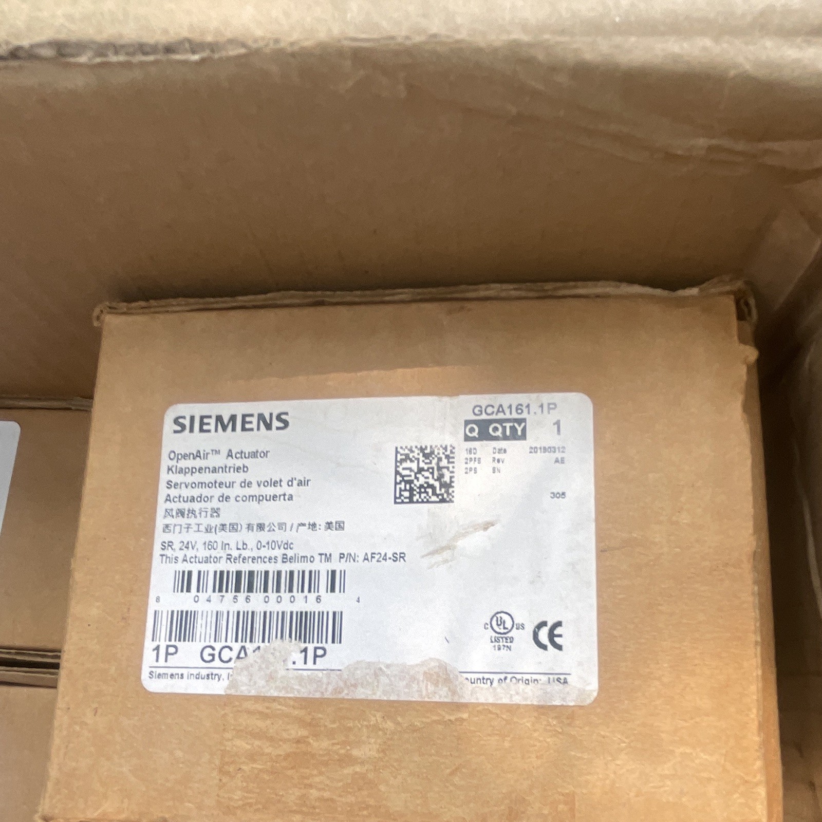 Siemens OpenAir GCA161.1P Damper Actuator 24V 0-10 Vdc Belimo AF24-SR MPN