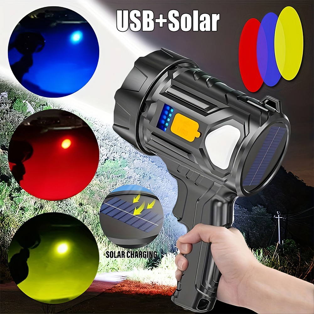 Super Bright Solar Searchlight Handheld Flashligh USB for Hunting/Marine/Camping