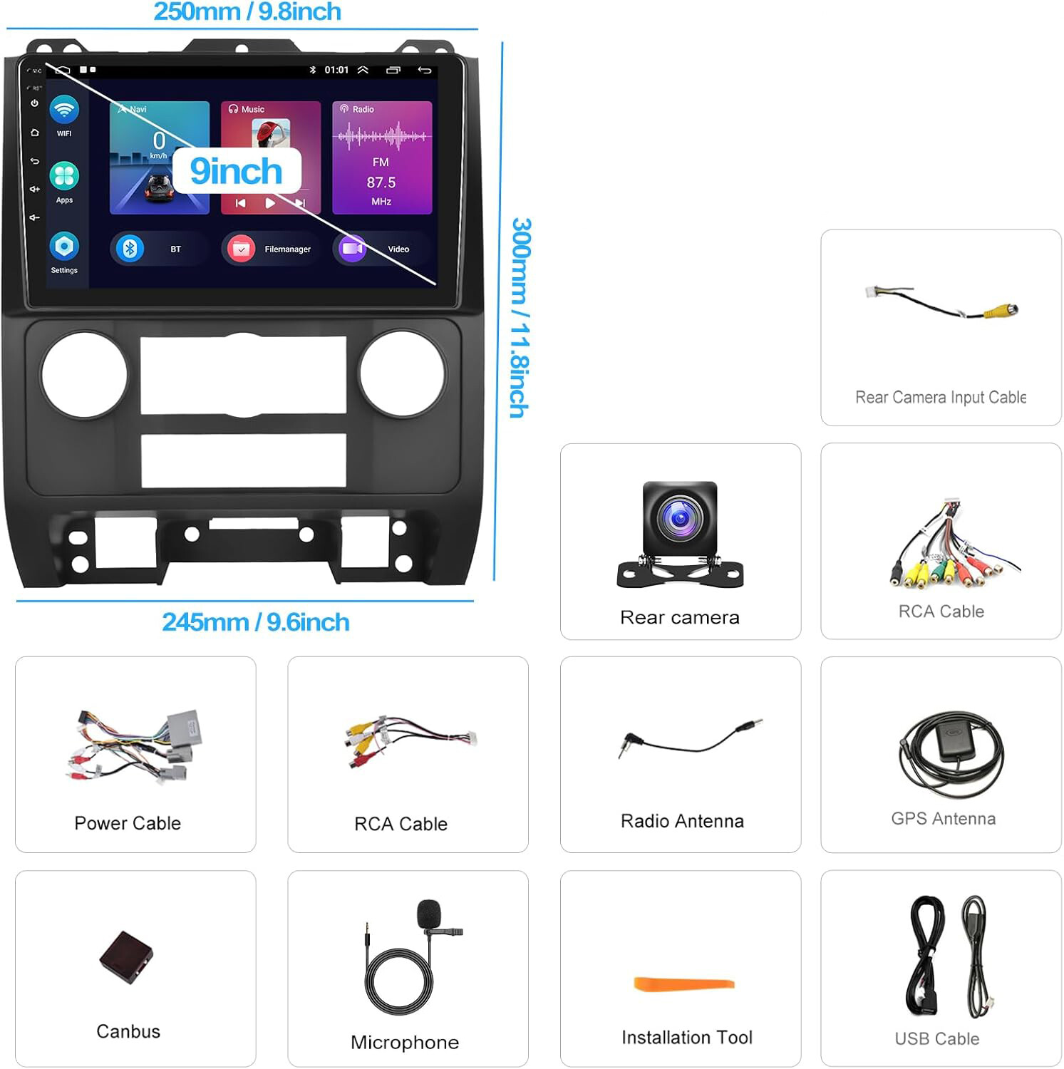 Android 13 Wireless Carplay Car Radio Stereo GPS Navi For Ford Escape 2008-2012