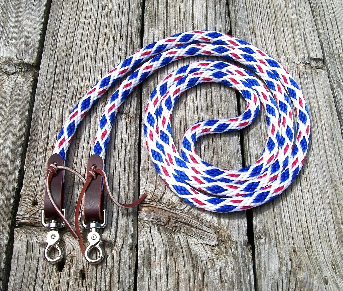 9' Reins Loop Rope Rein Barrel Racing Roping Contest Pony Horse red white blue
