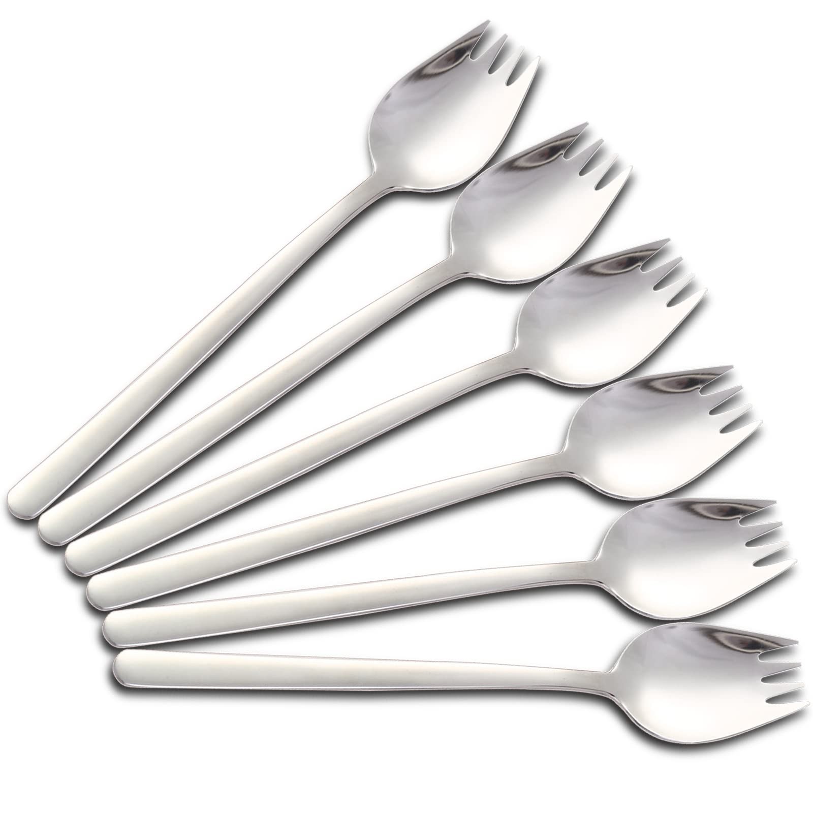 Metal Sporks Set of 6, 18/10 Stainless Steel Salad Spork Utensils, 7.9 Inches...