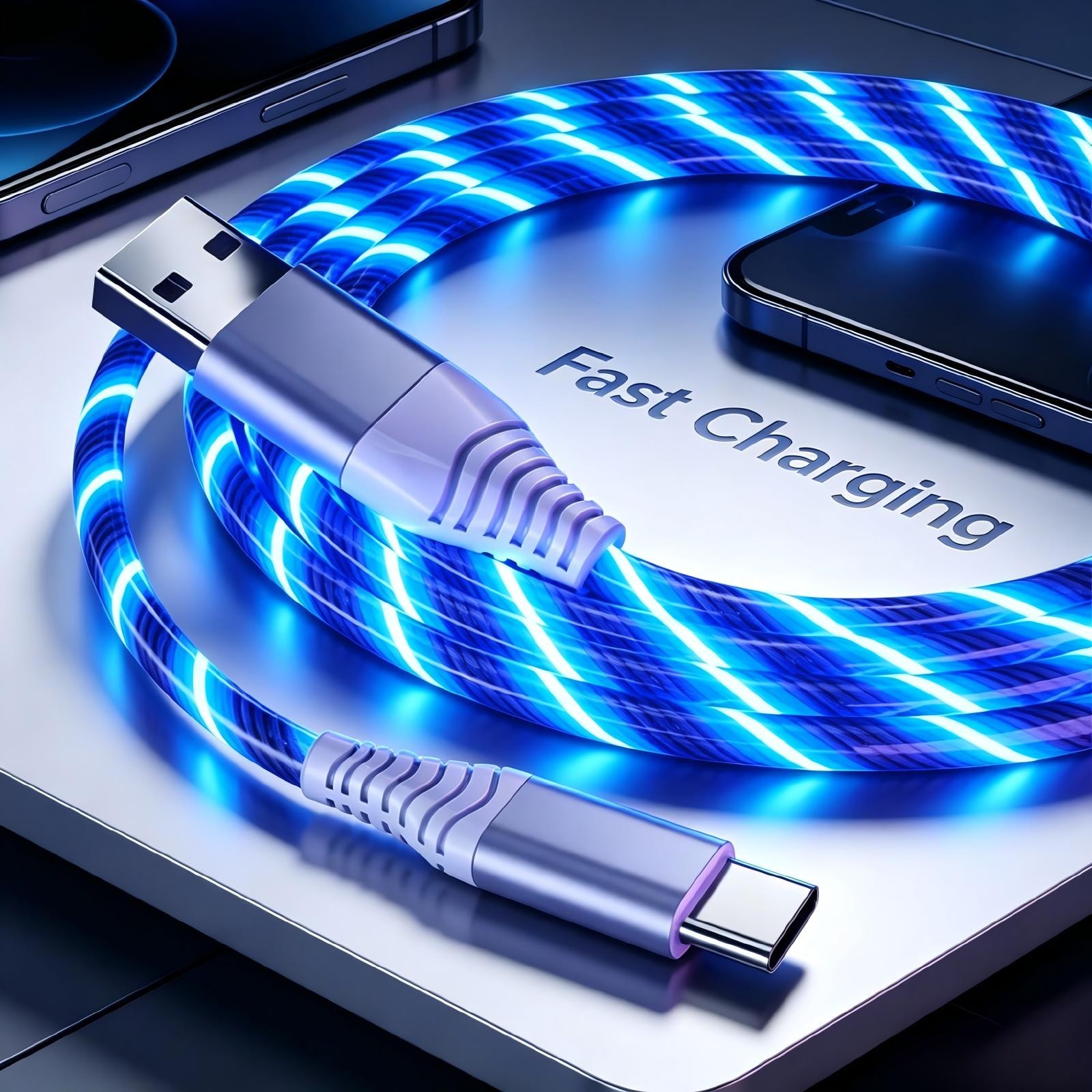 USB Type C Charger Cable 3FT Light Up Glowing Charger Cord for Samsung Galaxy,US