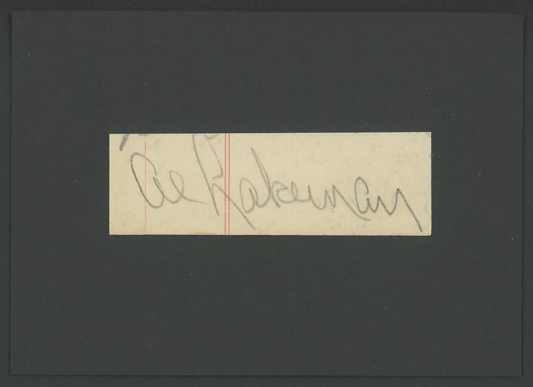 AL LAKEMAN (1918-1976) autograph cut | Reds/Phillies/Braves/Tigers - signed