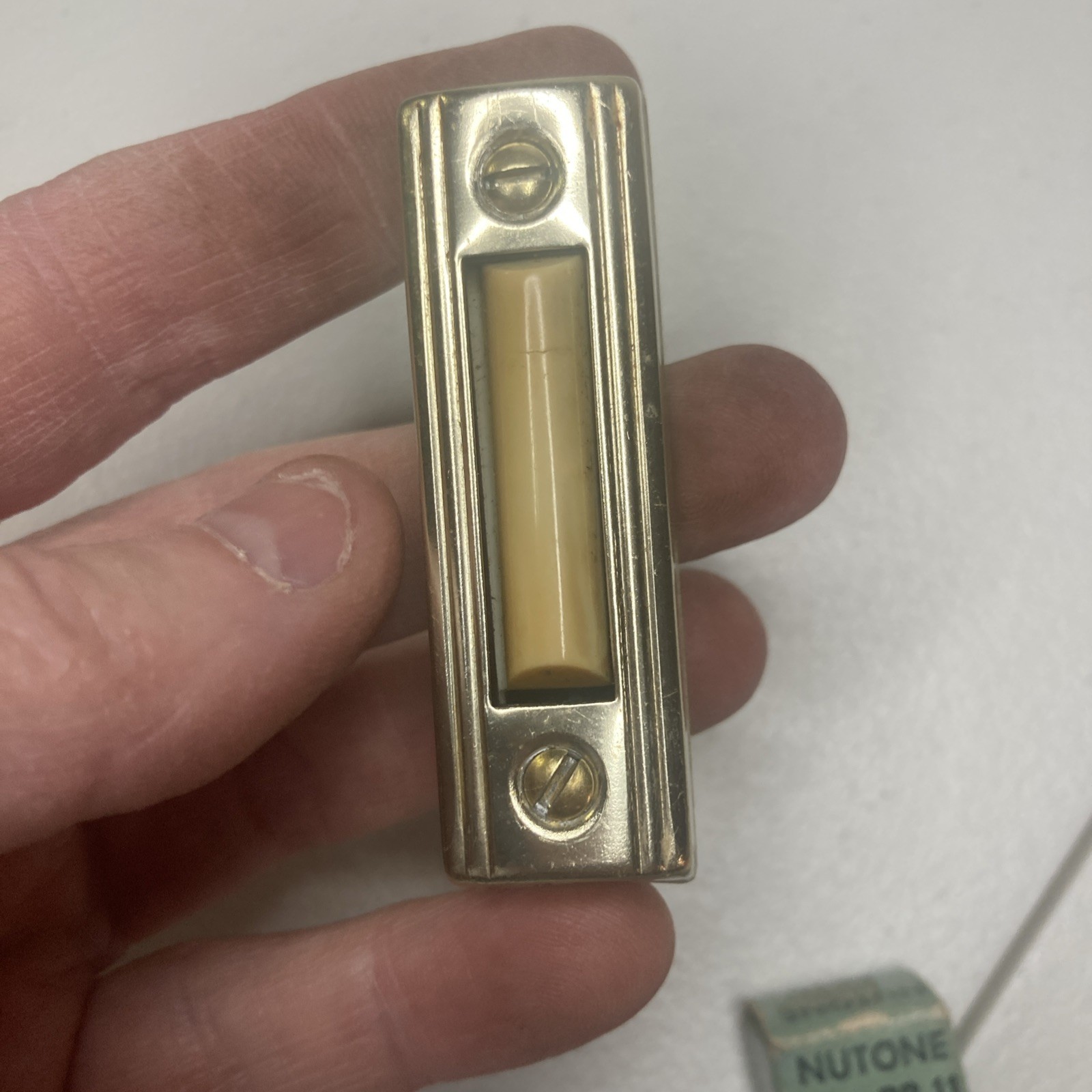 vintage NuTone PB-11 "Pacesetter" gold anodized pushbutton doorbell. -TD