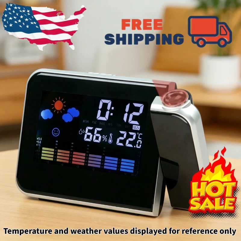 Projection Alarm Clock Weather Station Thermometer Temperature Humidity Monitor