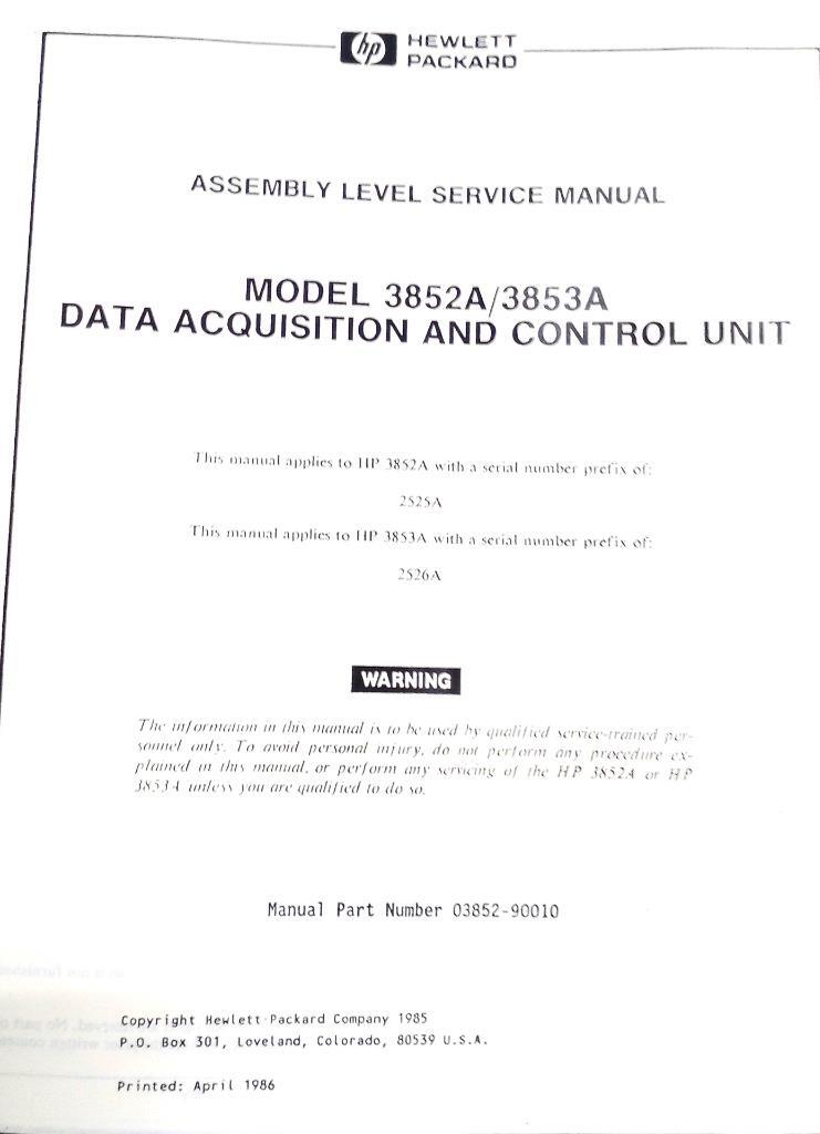 HP 3852A / 3853A Data Acquisition & Control Unit Assembly Level Service Manual