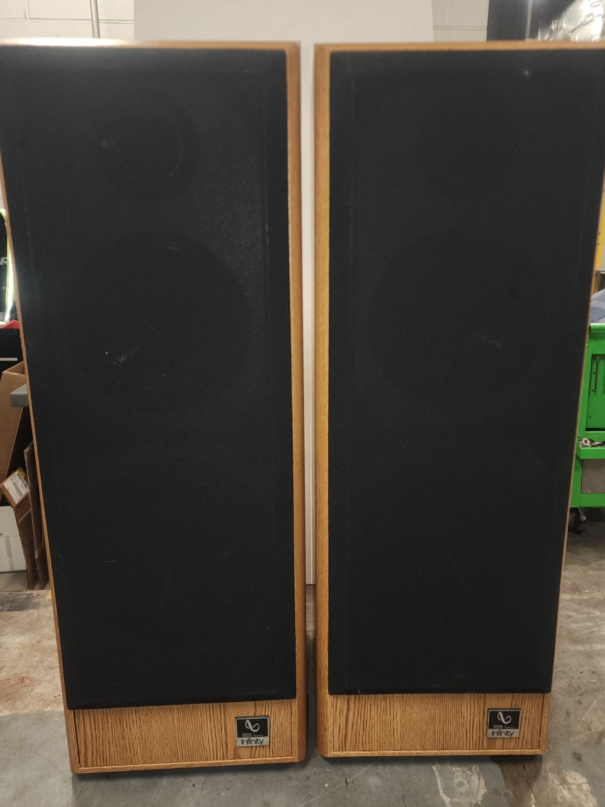 INFINITY SL40 TOWER SPEAKERS SOLID OAK VERIFIED WORKING SOUND SYSTEM Vtg Speaker