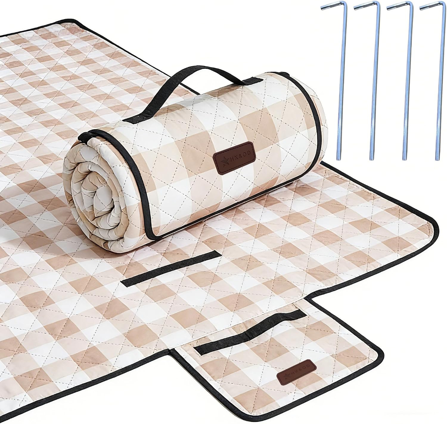 HX&OD Outdoor Picnic Blanket, Extra Large, 80''x60'' Waterproof Foldable Blanket