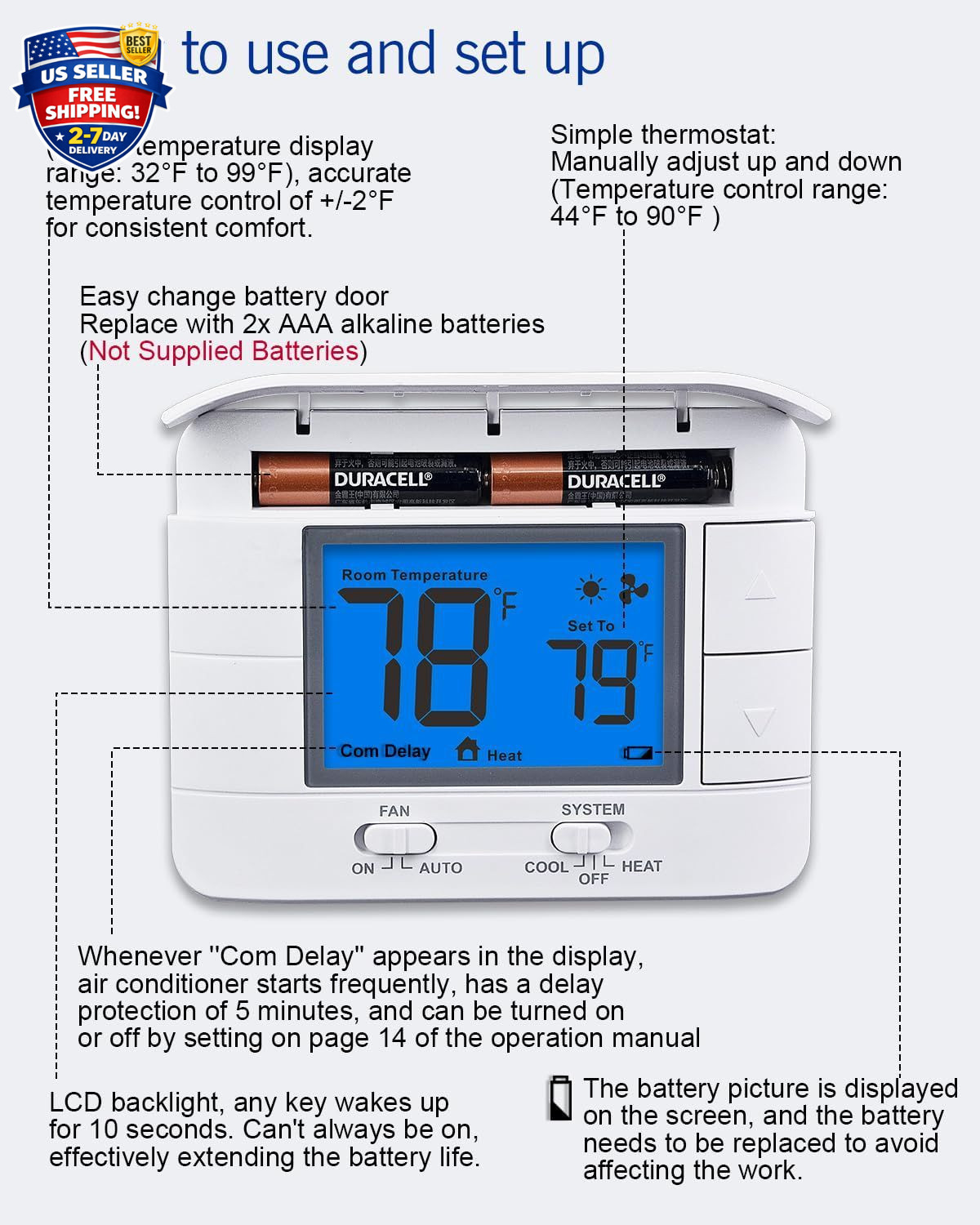 Non Programmable Thermostat for Home 1 Heat/ 1 Cool Single-Stage System, Tempera