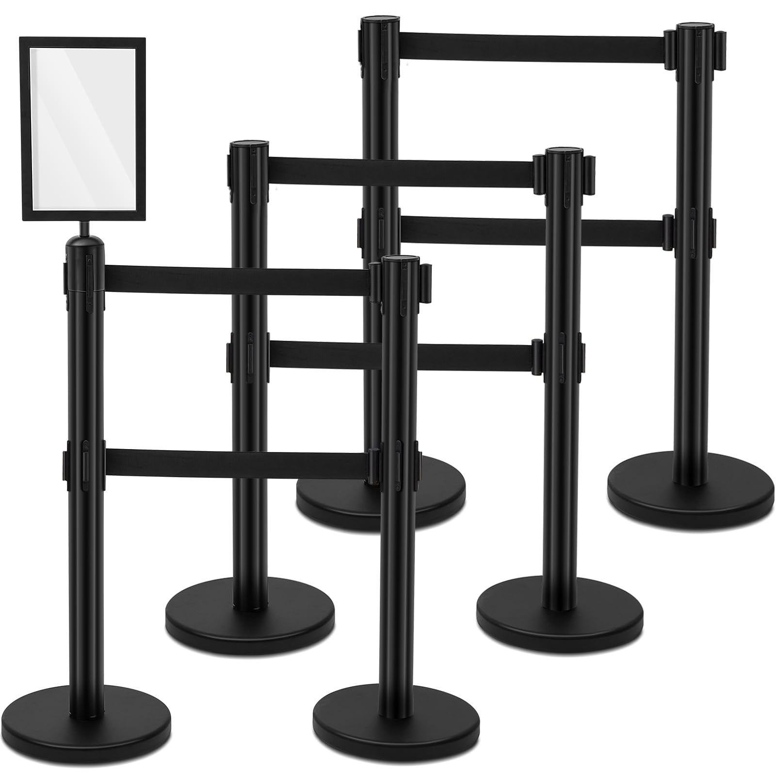 6 Pcs Crowd Control Stanchions Set, Double Retractable Safety Belt, Heavy Dut...