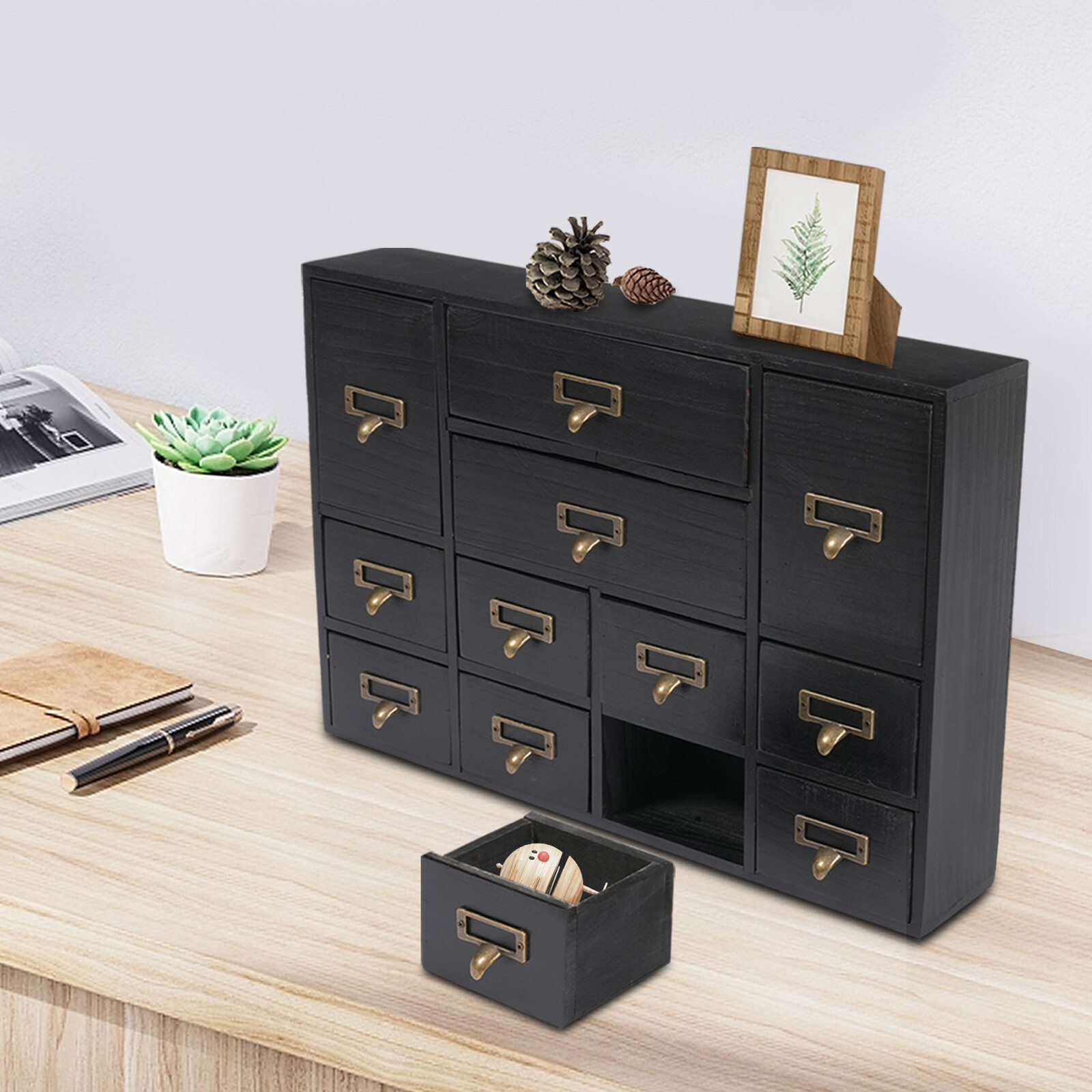 12 Drawers Tabletop Storage Box Black Drawers Organizer Indoor Storage Drawers