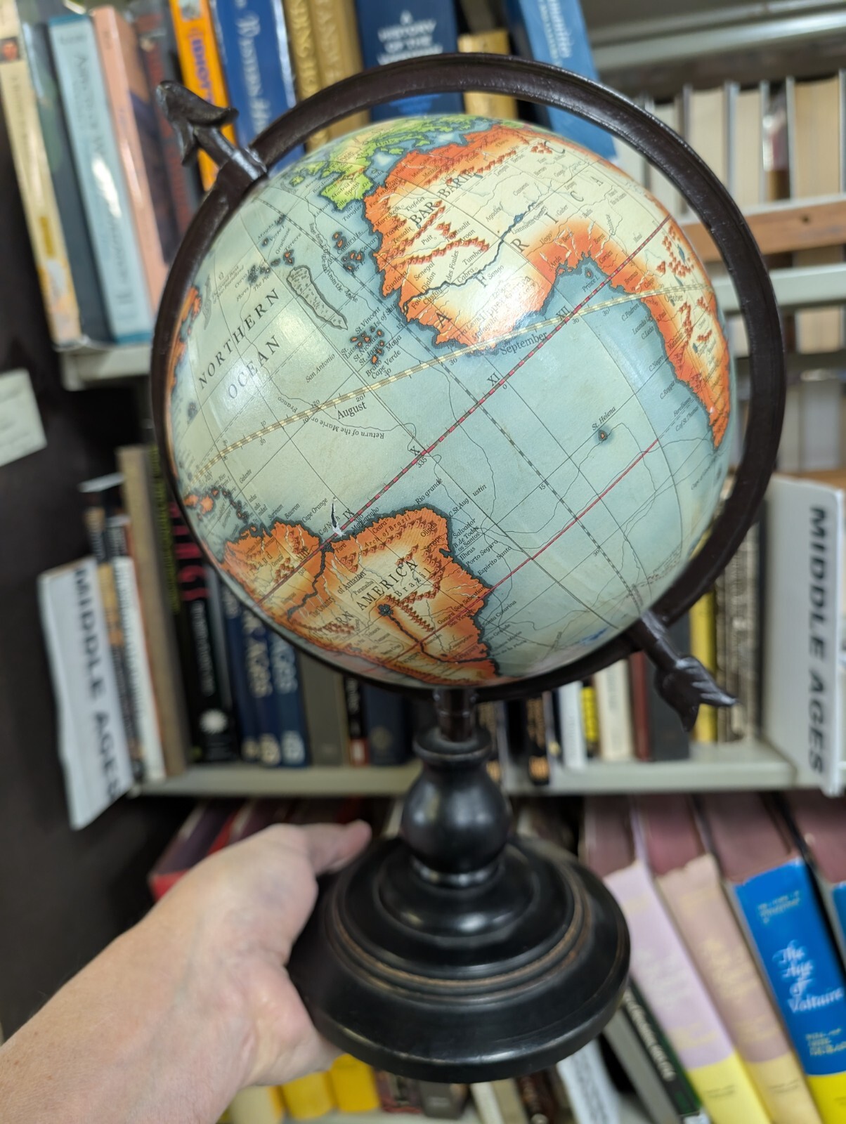 Old World 8" globe on stand antique-look VG 241203