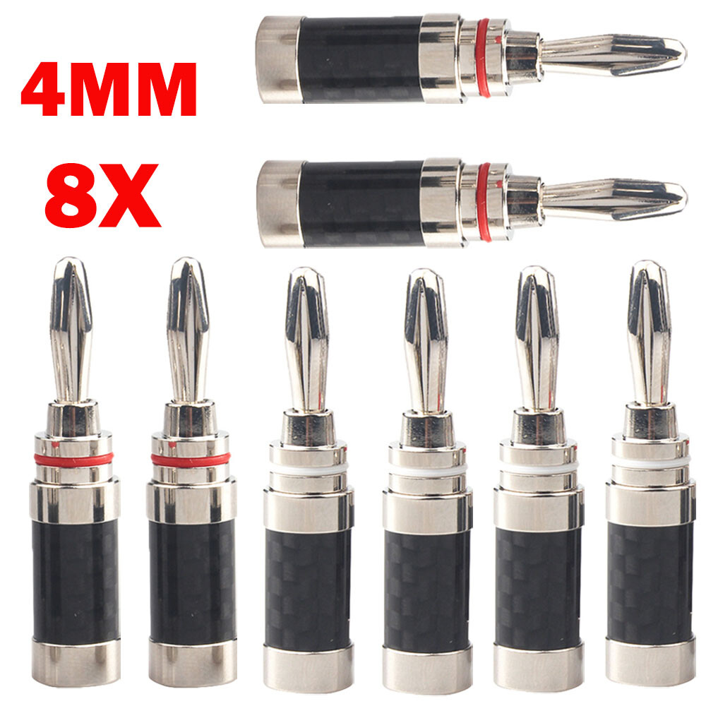 8x Banana Plug For Hifi Speaker Carbon Fiber Rhodium Plated Banana Connector USA