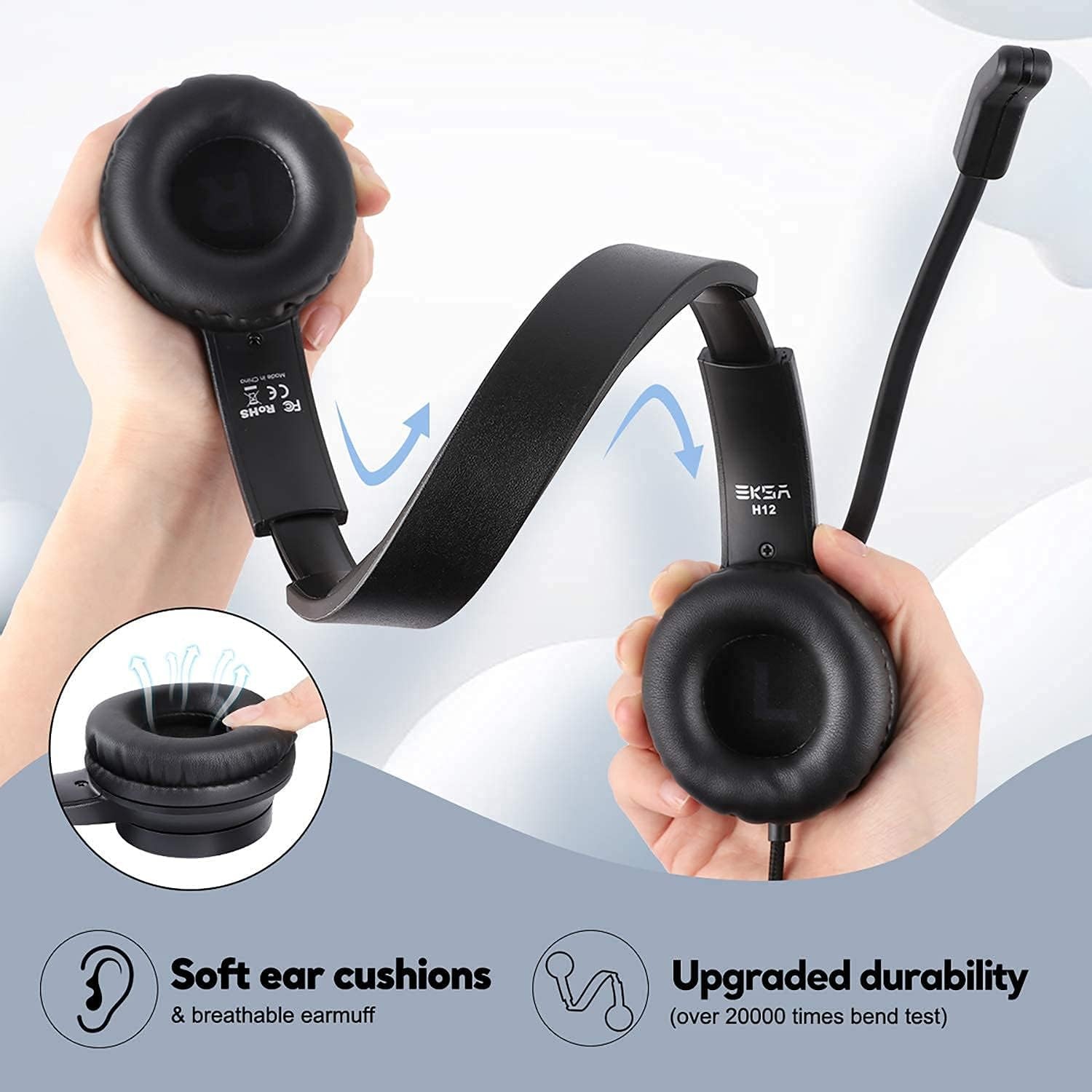 EKSA Headset with Microphone for PC, 3.5mm Wired Computer Headsets with Volume &