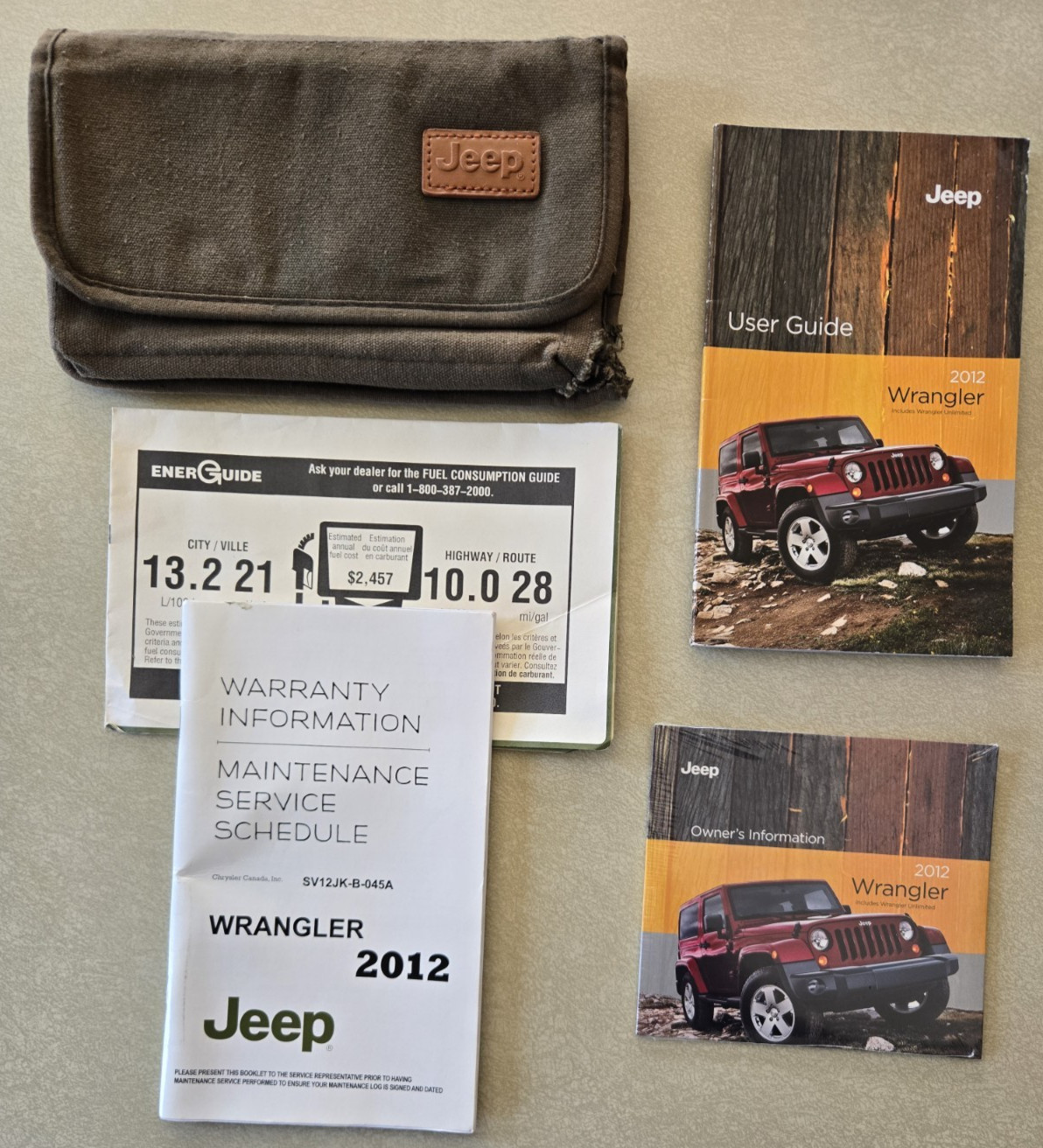 OEM 2012 Jeep Wrangler User Guide with Owner Manual Supplements & Storage Bag