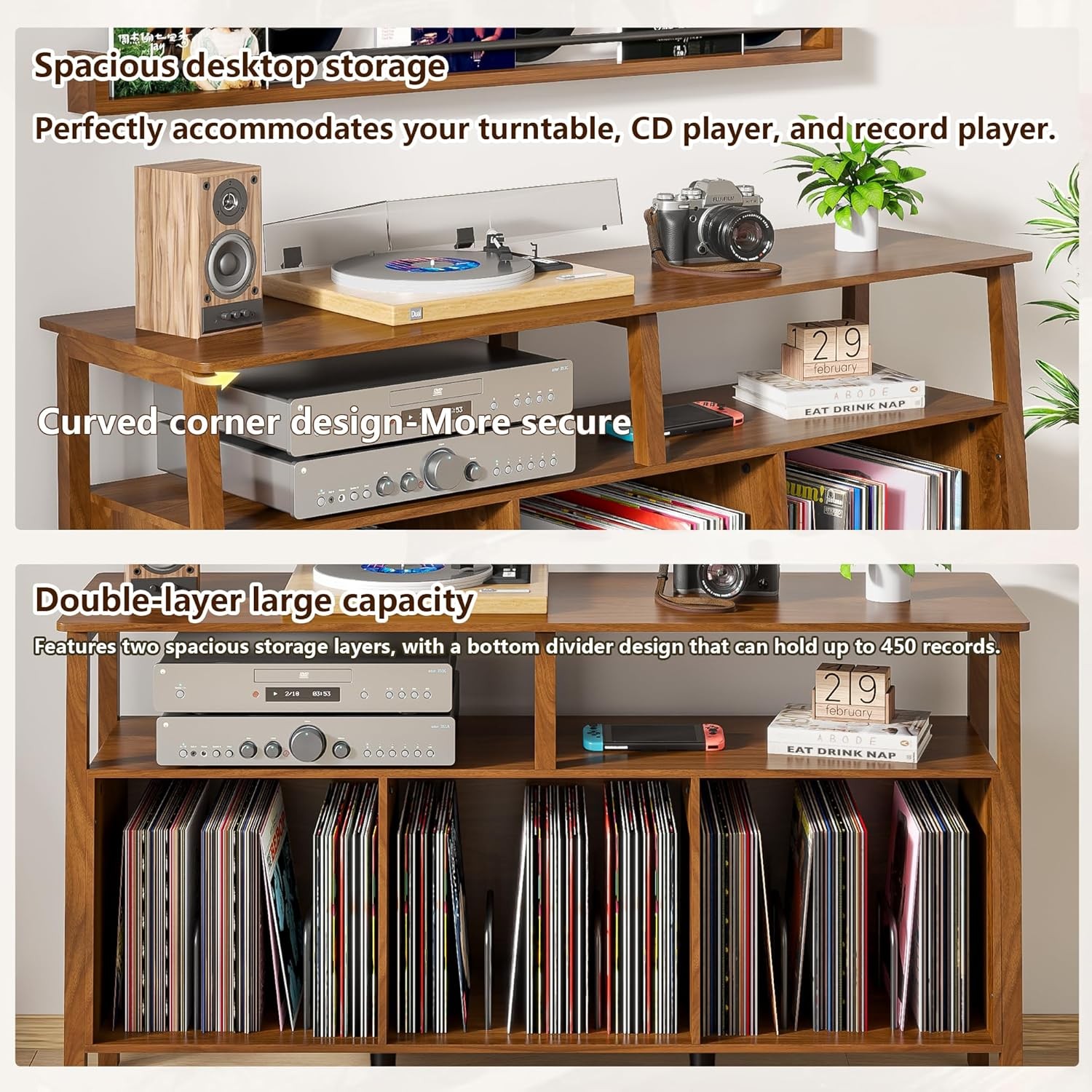 Large Record Player Stand,Mid Century Turntable Stand Table