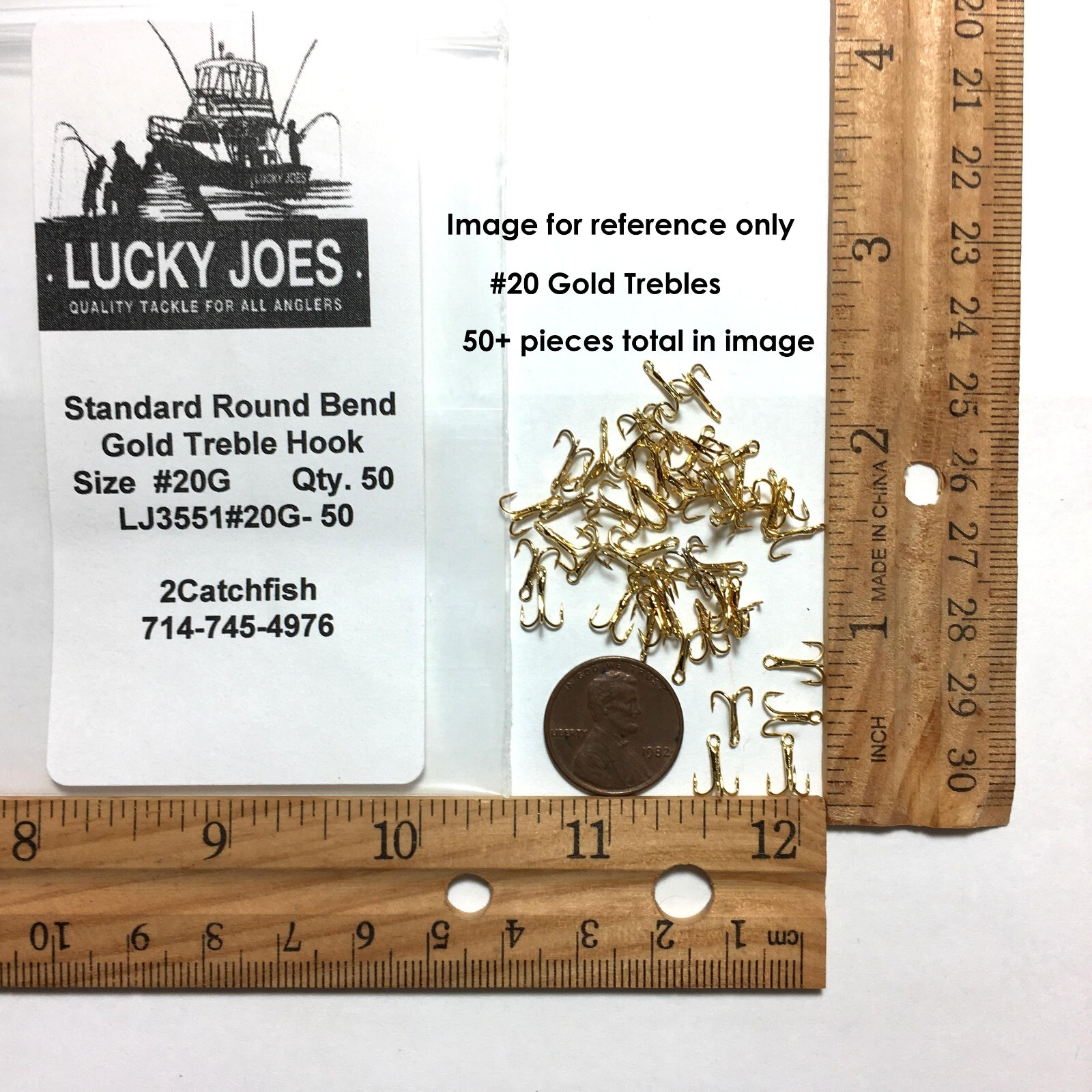 48 49 or 50 Gold 3551 #20 20 small standard round bend Treble Hooks Bait Lure