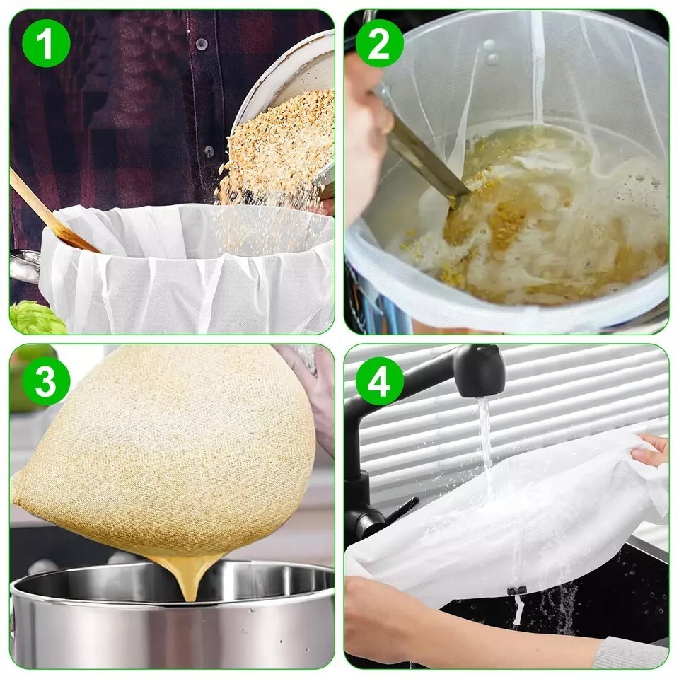 3x Drawstring Straining Brew Bag Extra Large Fine Mesh for Fruit Grape Wine Beer