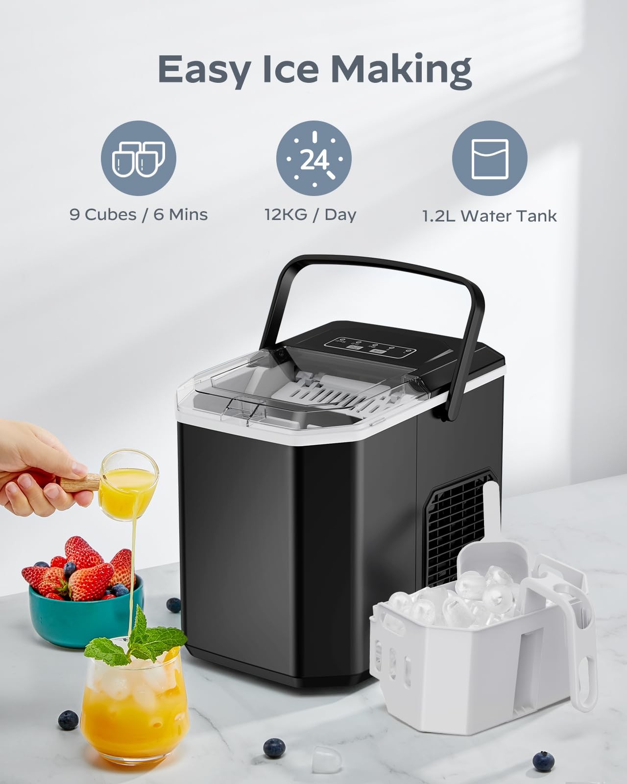 Silonn Ice Maker Countertop, Portable Machine with Carry 26 lbs, Black