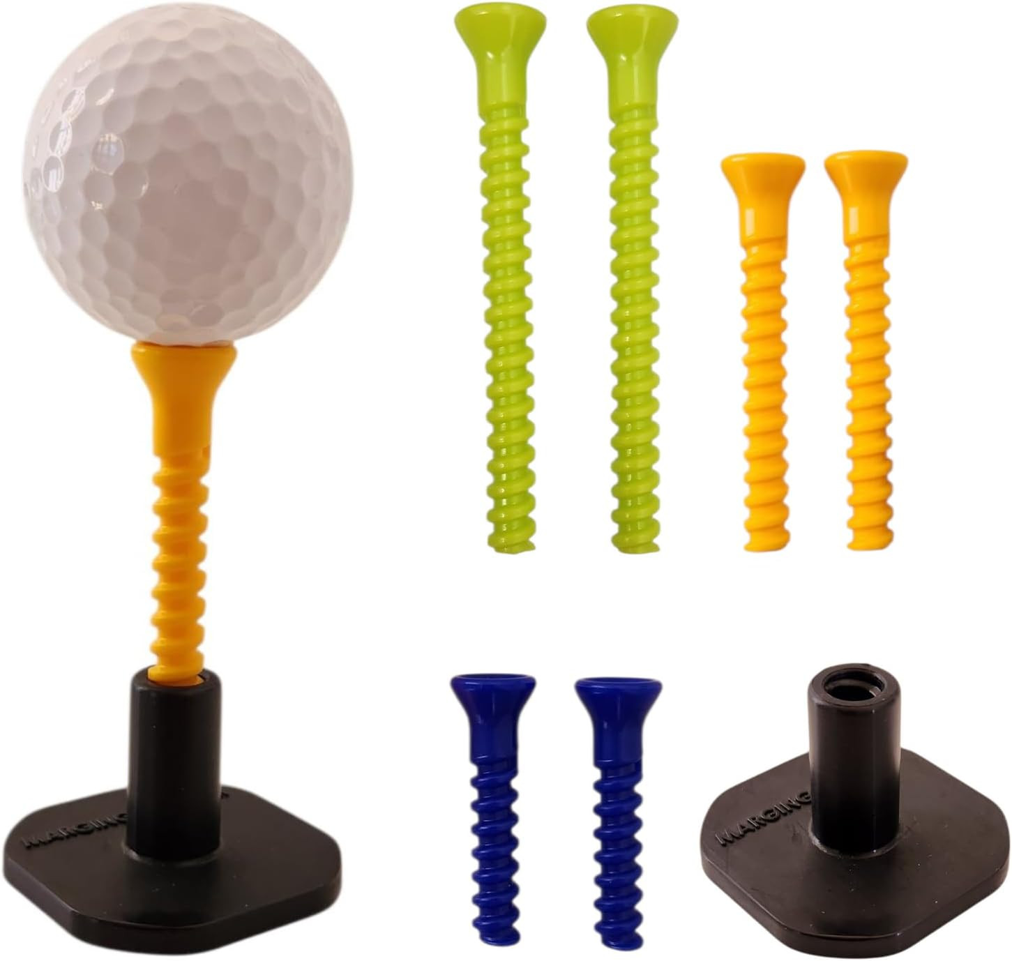Height Adjustable and Flexible Golf Tees, for Golf Mats and Simulators, Consiste