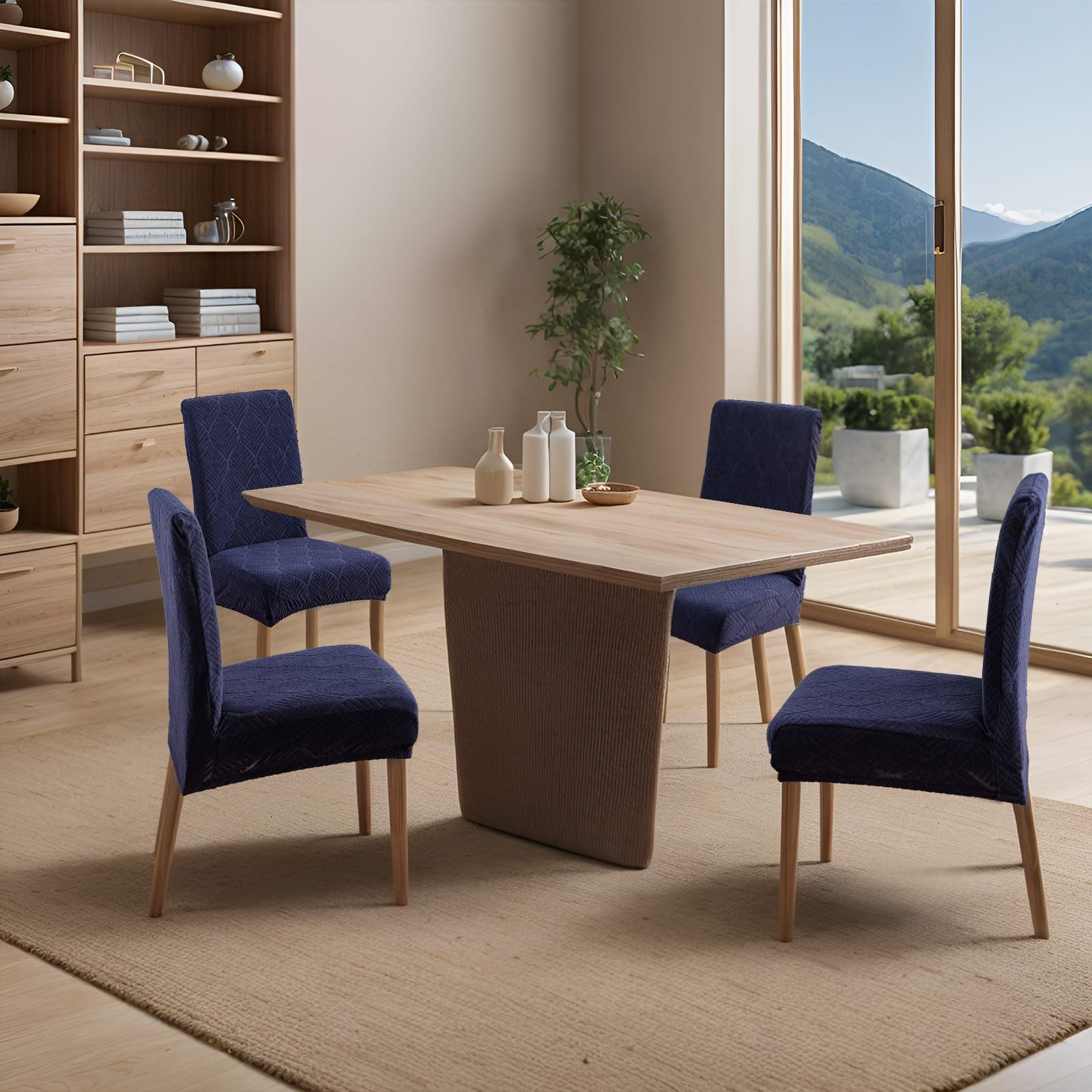 YUEANG Waterproof Dining Chair Covers, Covers for 6pk, Leaf-navy Blue