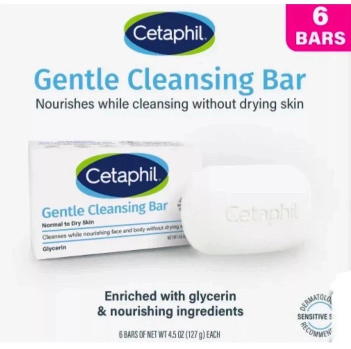 Cetaphil Gentle Cleansing Bar, Nourishes While Cleansing 4.5oz (127g) 6-pack NEW