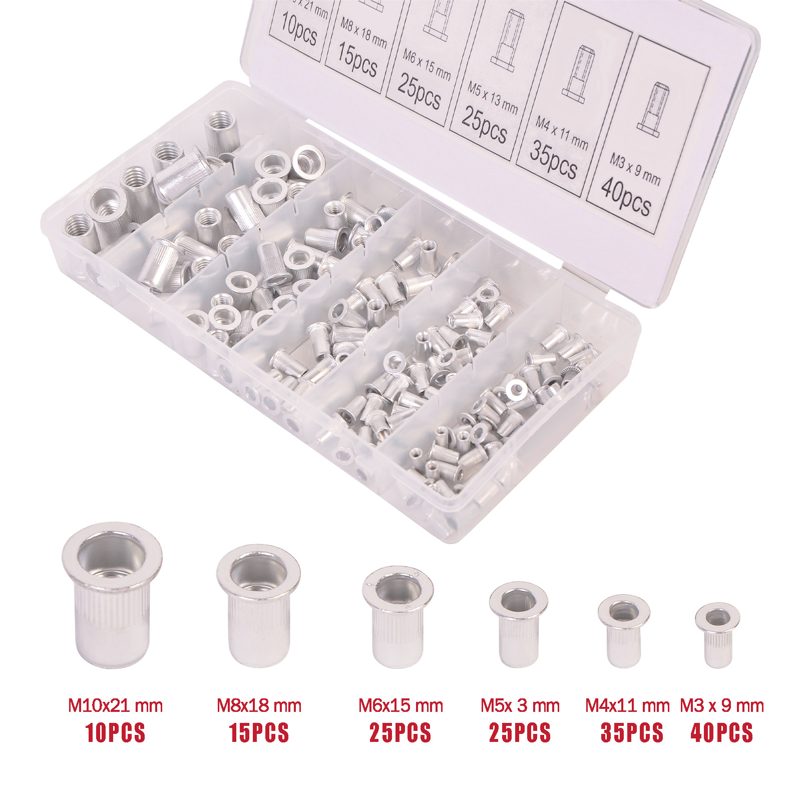 Flat Head Thread Insert Nut Metric Rivet Nut Assorment Kit M3 M4 M5 M6 M8 M10