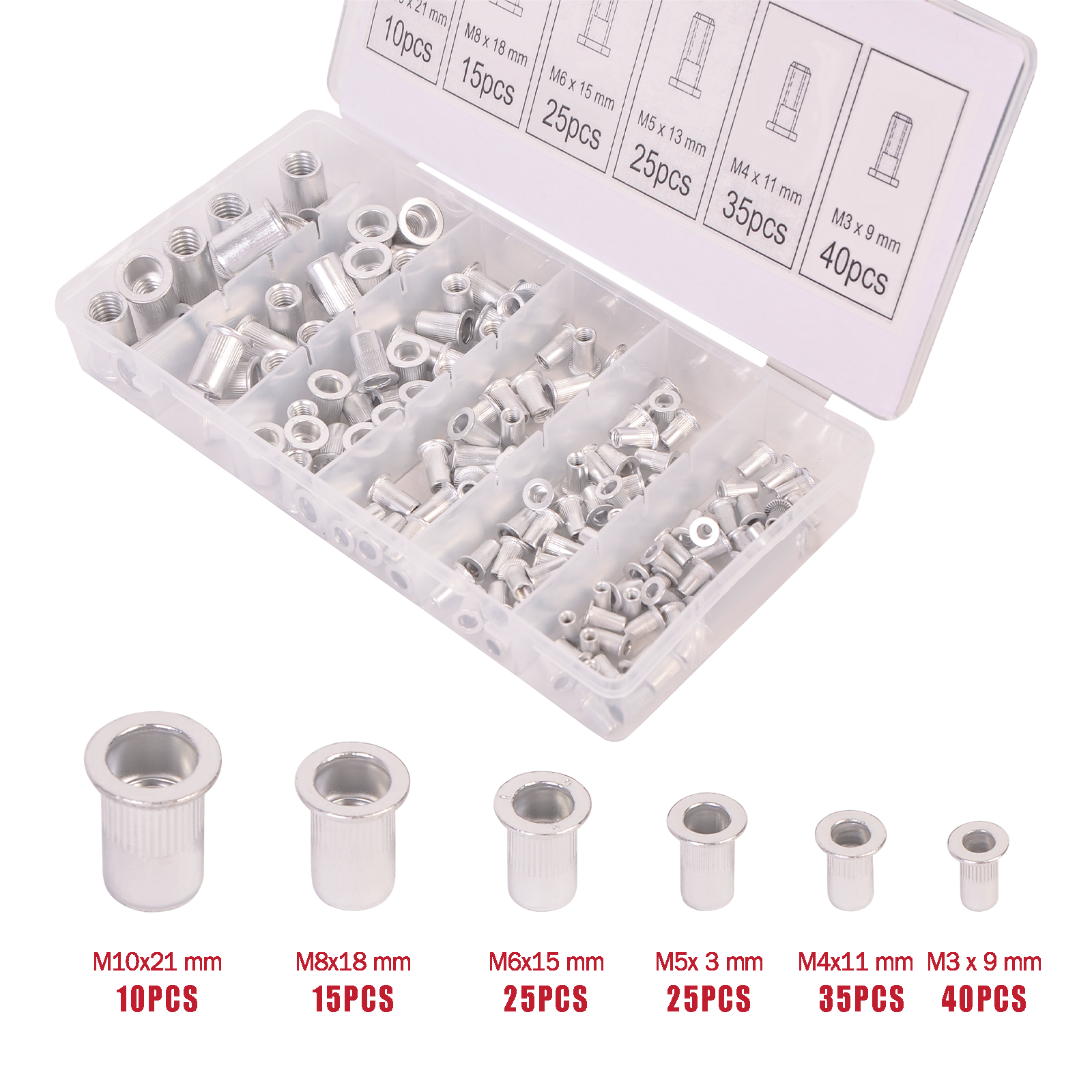 Flat Head Thread Insert Nut Metric Rivet Nut Assorment Kit M3 M4 M5 M6 M8 M10