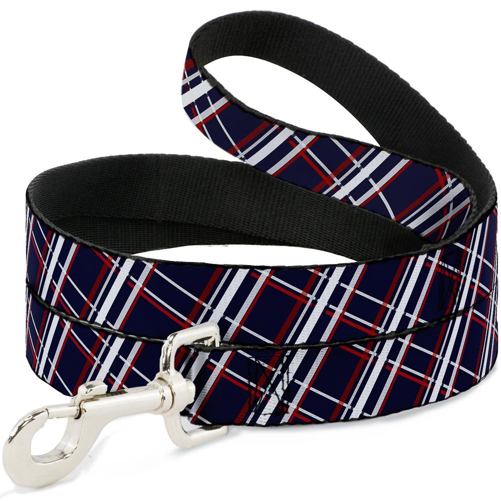 Dog Leash Plaid X Blue/White/Red NARROW 0.5"