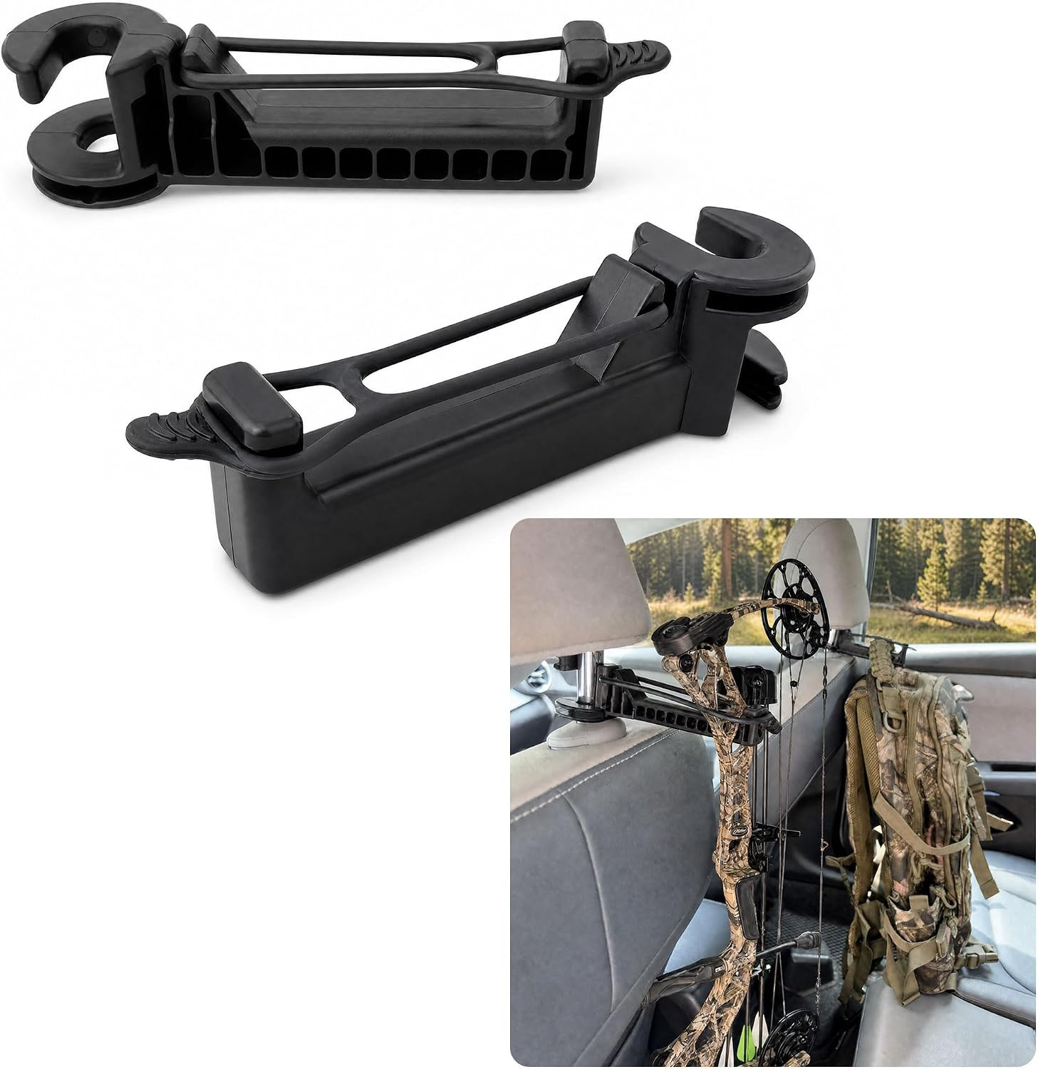 Heavy Bow Hanger for Truck, 2 Pack Headrest Mount Archery Bow Holder Hook, Twist