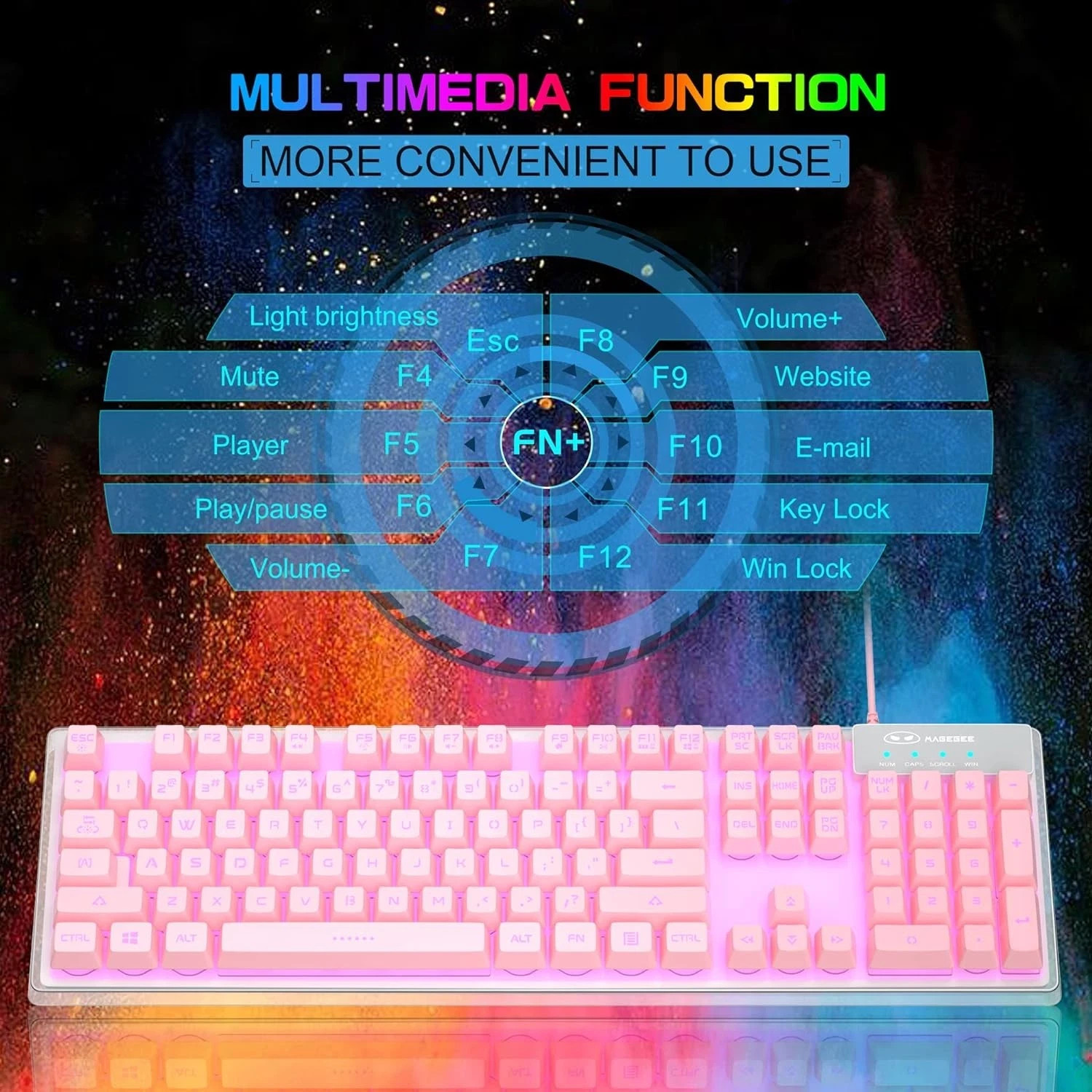 Gaming Keyboard, pink Solid Colors Backlit Wired Keyboard Pink