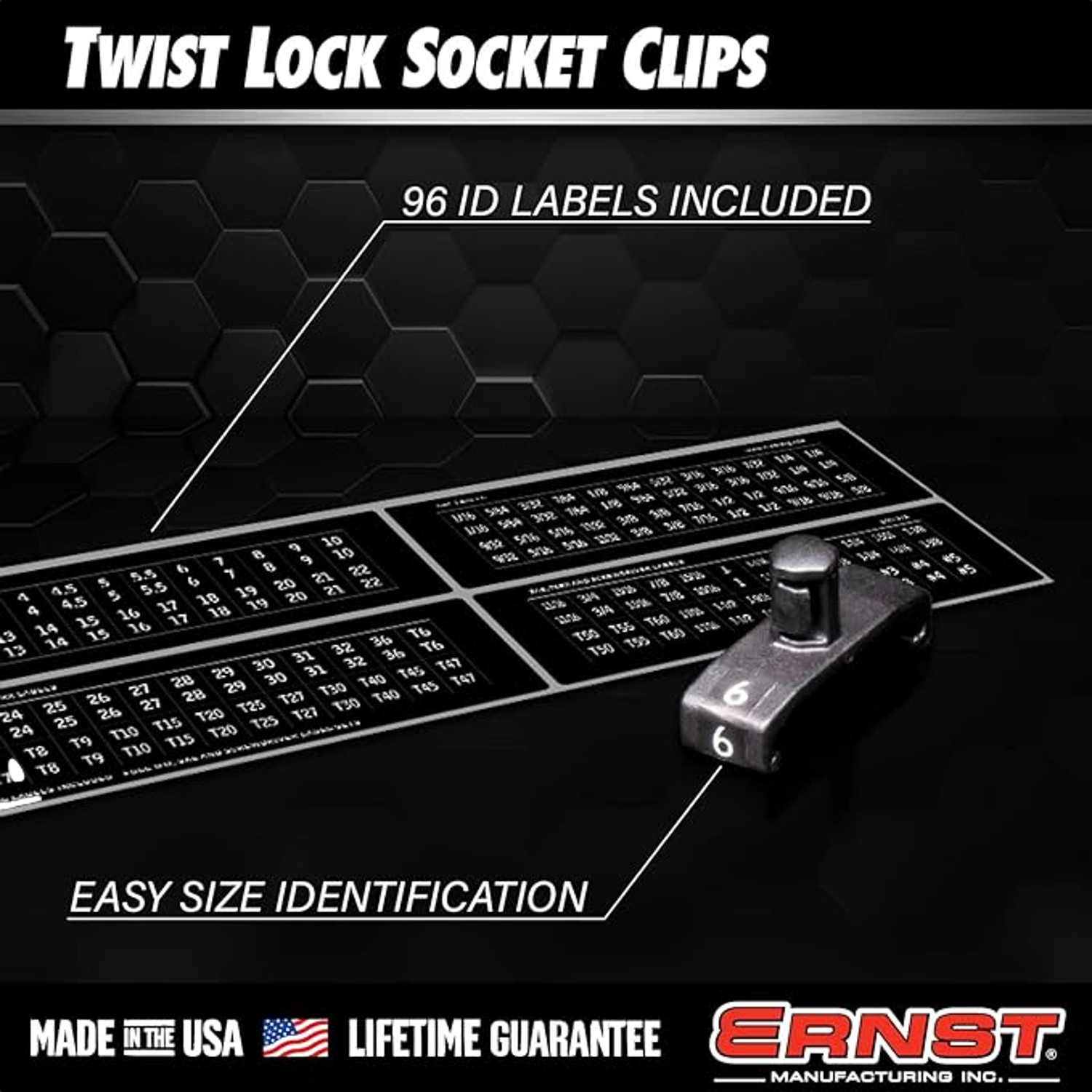 Ernst 8440 1/4” Twist Lock Socket Clips 22 Pack Black