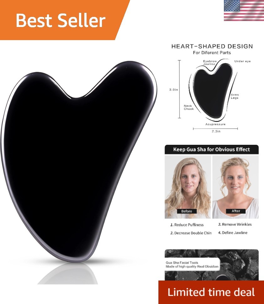Luxurious Natural Obsidian Gua Sha Facial Tool - Heart-Shaped Self-Care Gem