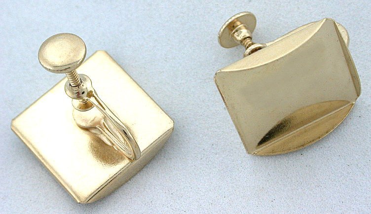 2 PAIR 15mm SQUARE CABOCHON CAB GOLD COLOR  SCREW ON EARRING FINDING MOUNTING