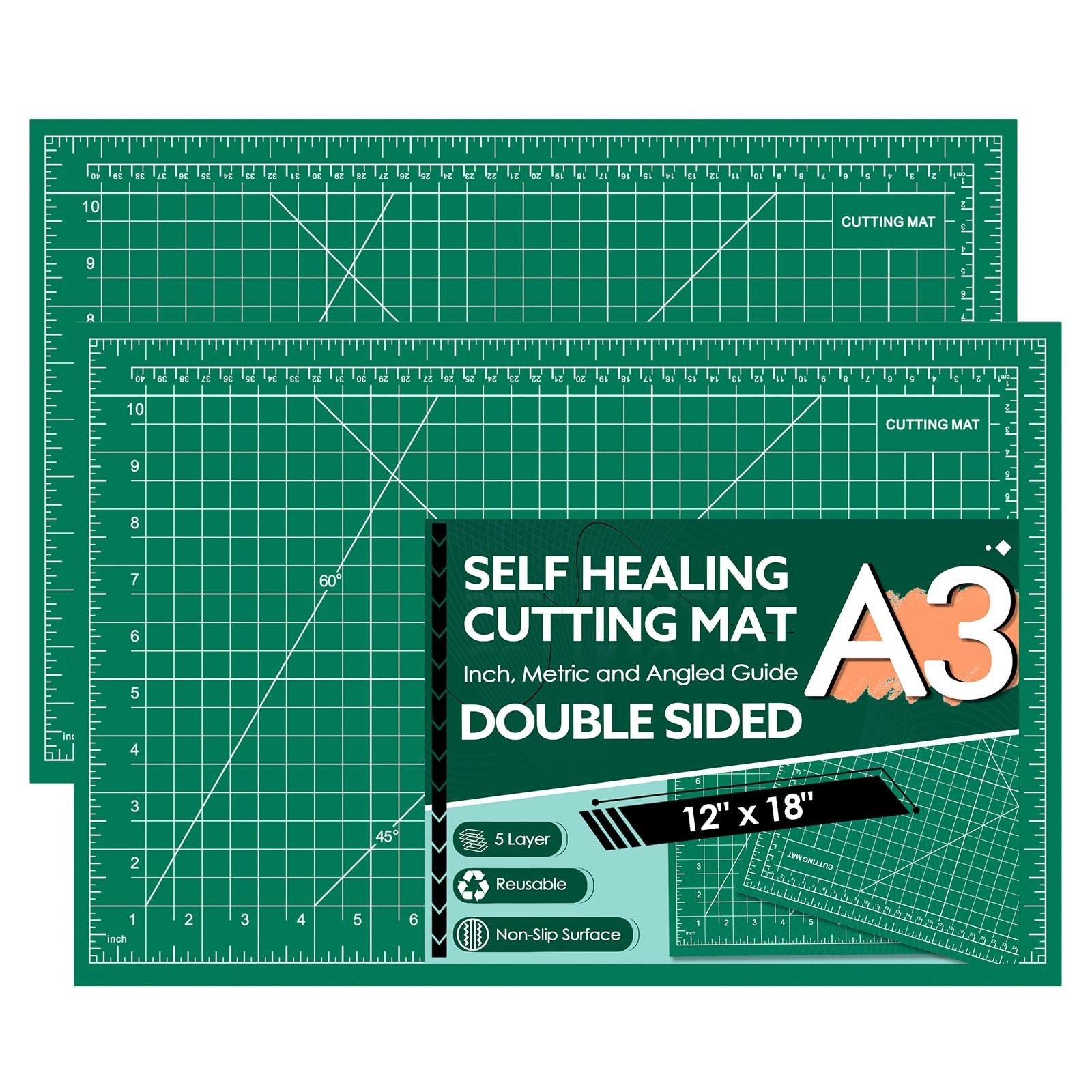 2 Packs Self Healing Cutting Mat 12" x 18" Rotary Cutting Sewing Mat A3, 5-Pl...