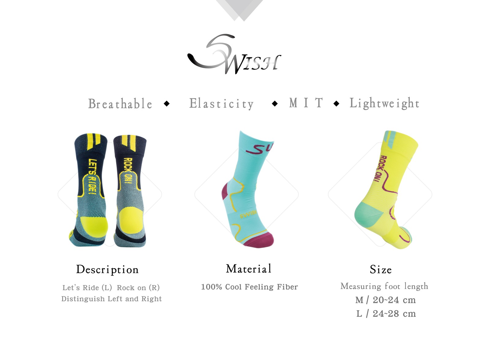 Swish Cooling Max Road MTB Cycle Bike Sports Socks L-Size In Chartreuse Yellow