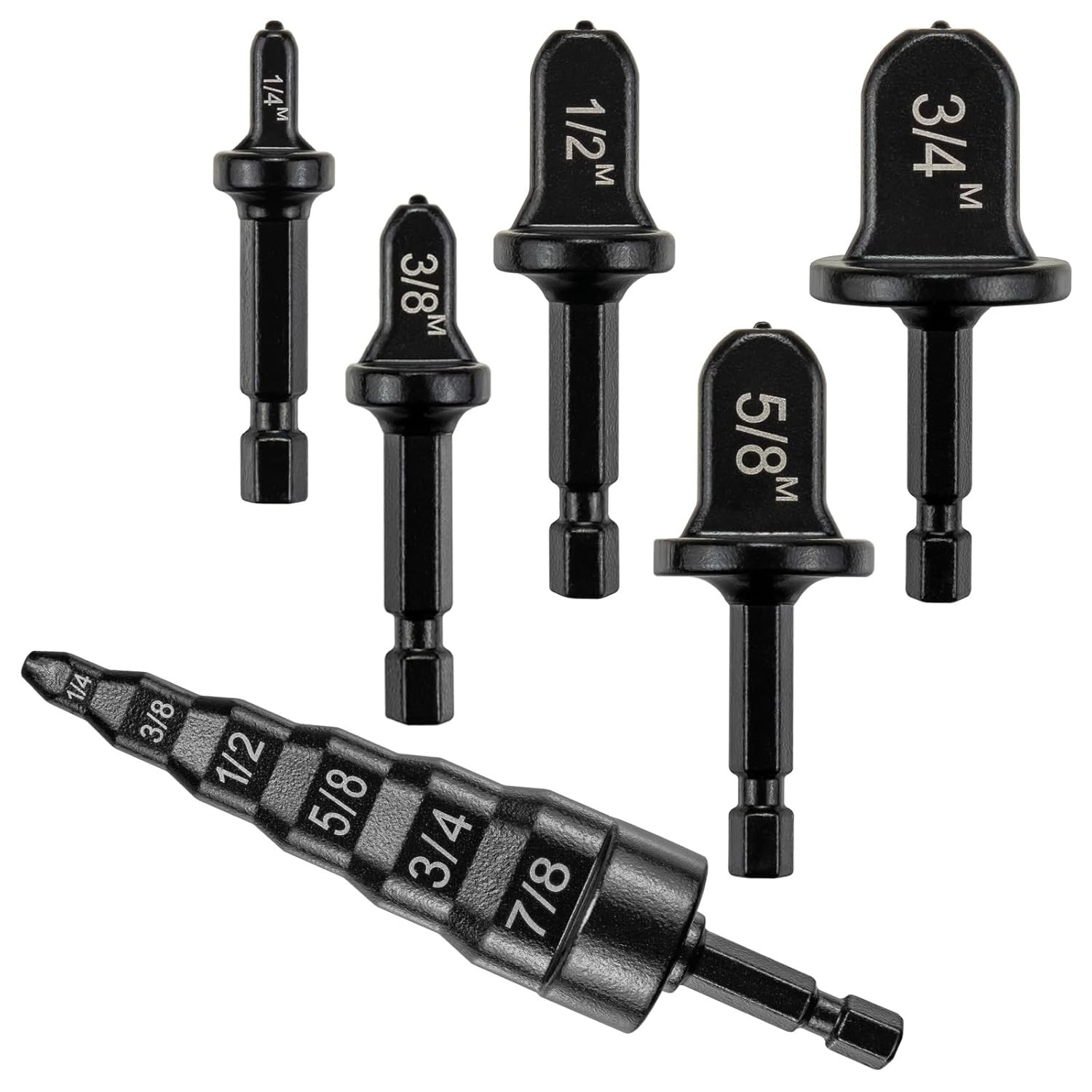 Copper Flaring Tool Drill Bit Set & 6-In-1 Swaging Tool, 6-Piece Black Soft