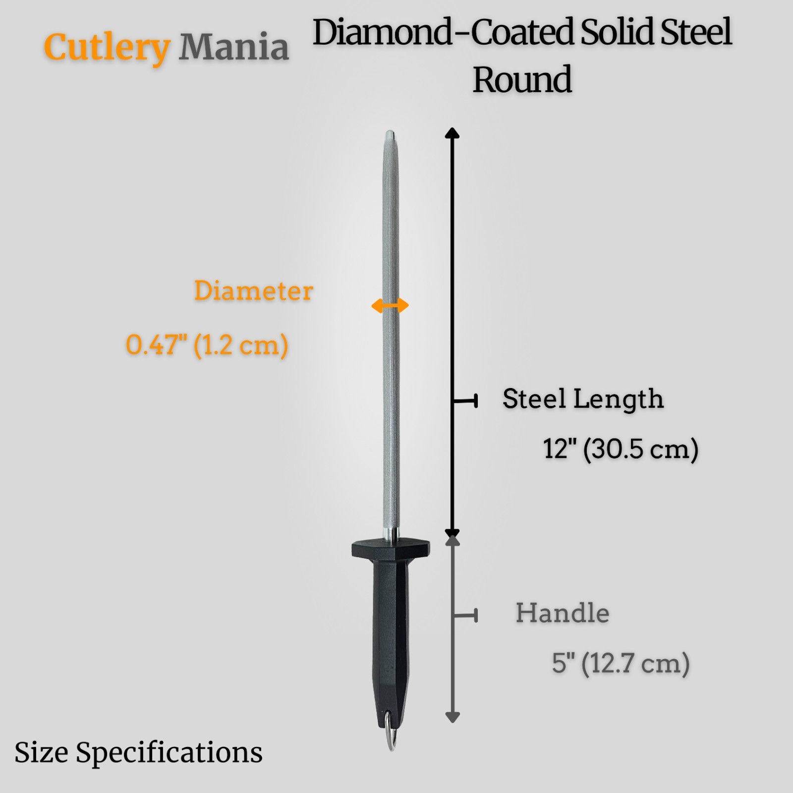 12-Inch Round Diamond Solid Steel Sharpening Rod