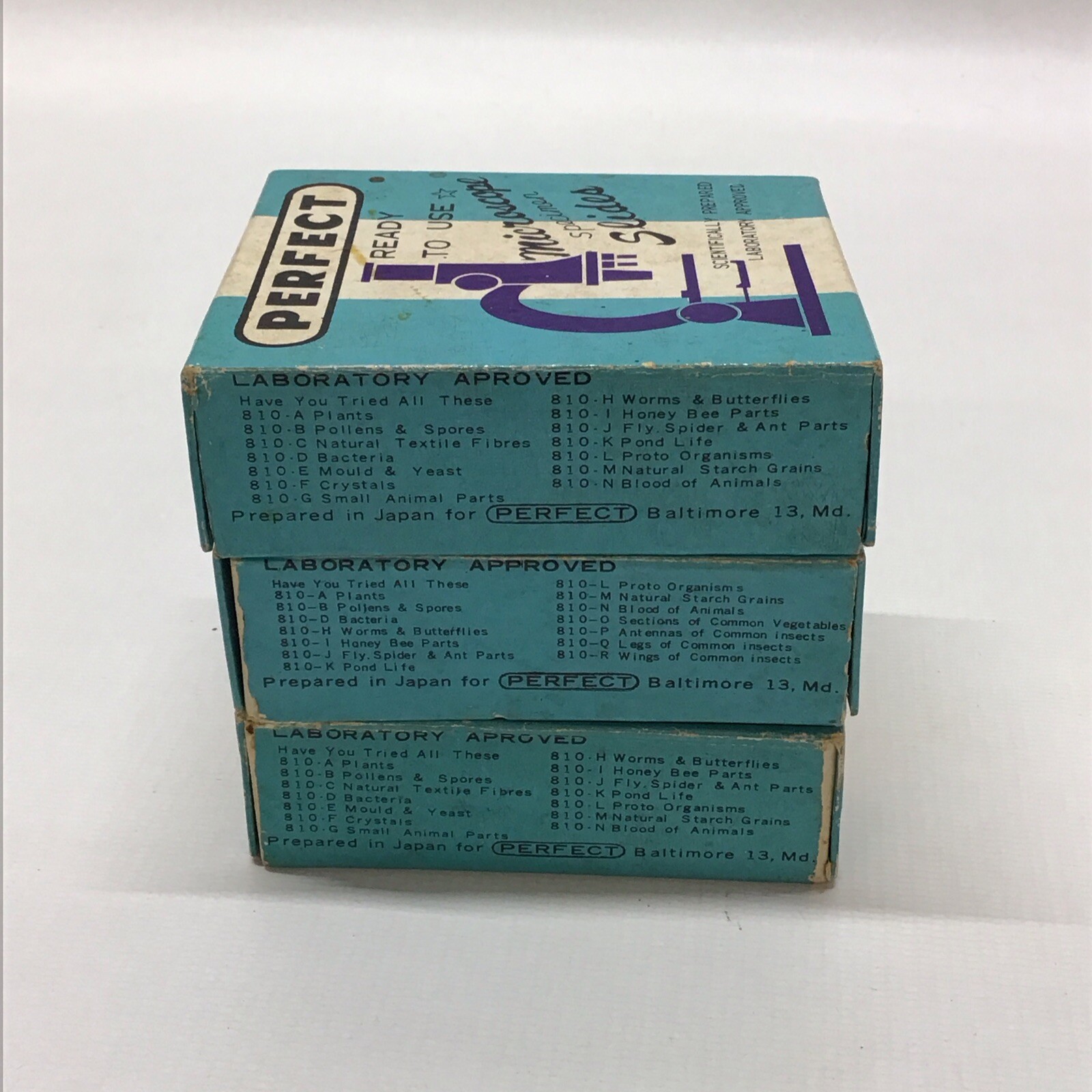 Vintage PERFECT MICROSCOPE SPECIMEN SLIDES 3 Boxes 18 Slides 810-E, N, & P