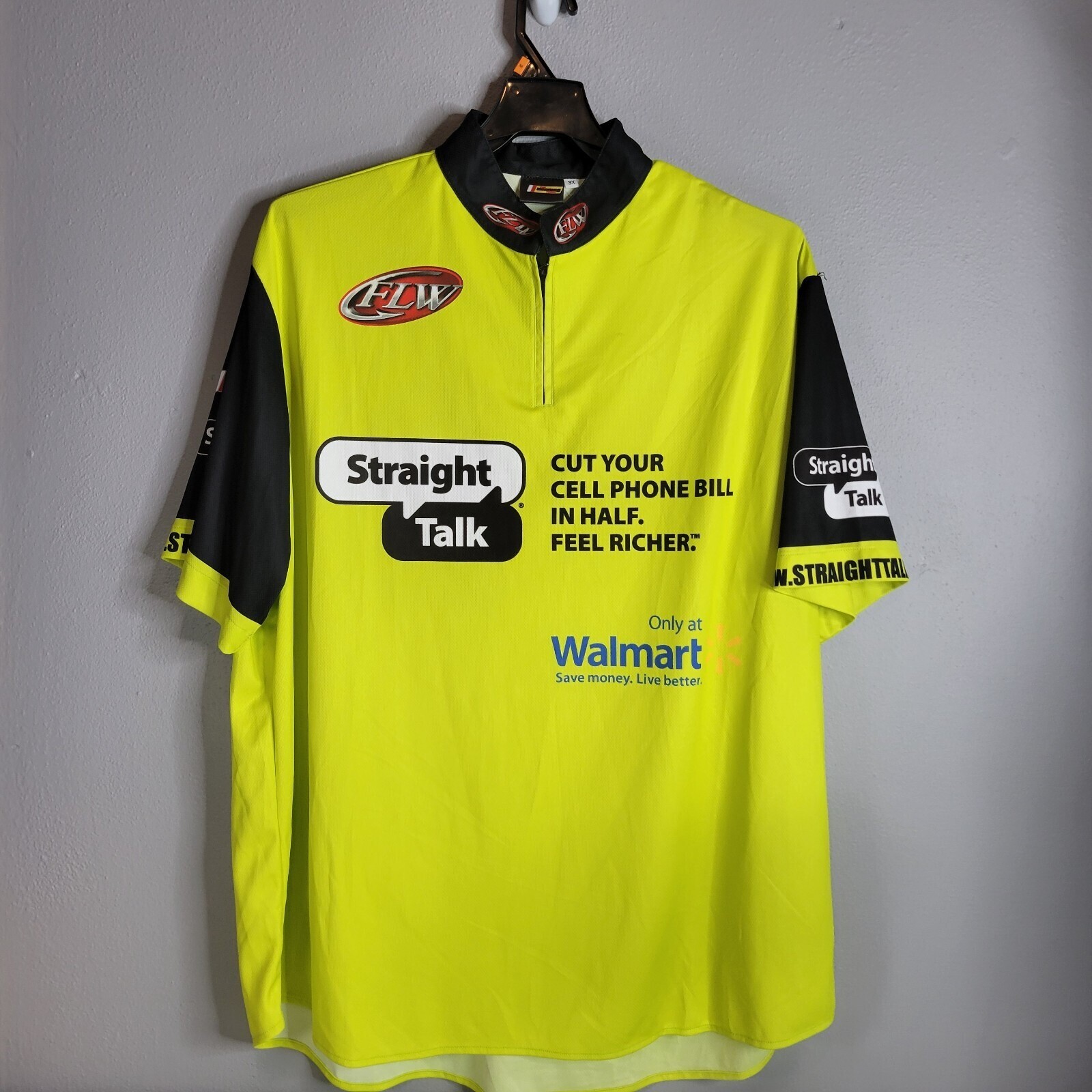 FLW Fantasy Fishing Shirt – Mens 3X – Neon Green – 1/4 Zip – Short Sleeve Poly