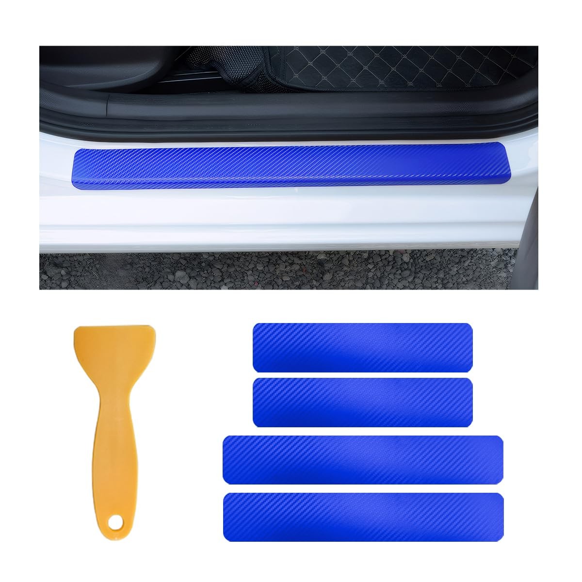 Ohleats 4 PCS Car Door Sill Protectors, Anti 23.62 x 2.8 inches, Blue 3D