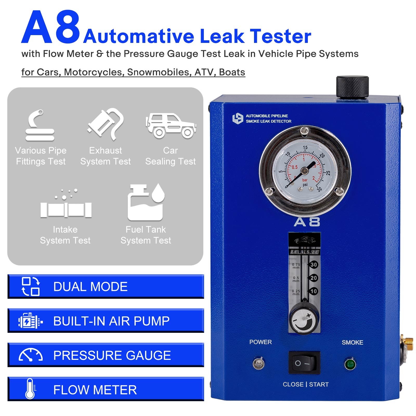 A8 Automative Leak Tester with Flow Meter & the Pressure Gauge Test Leak