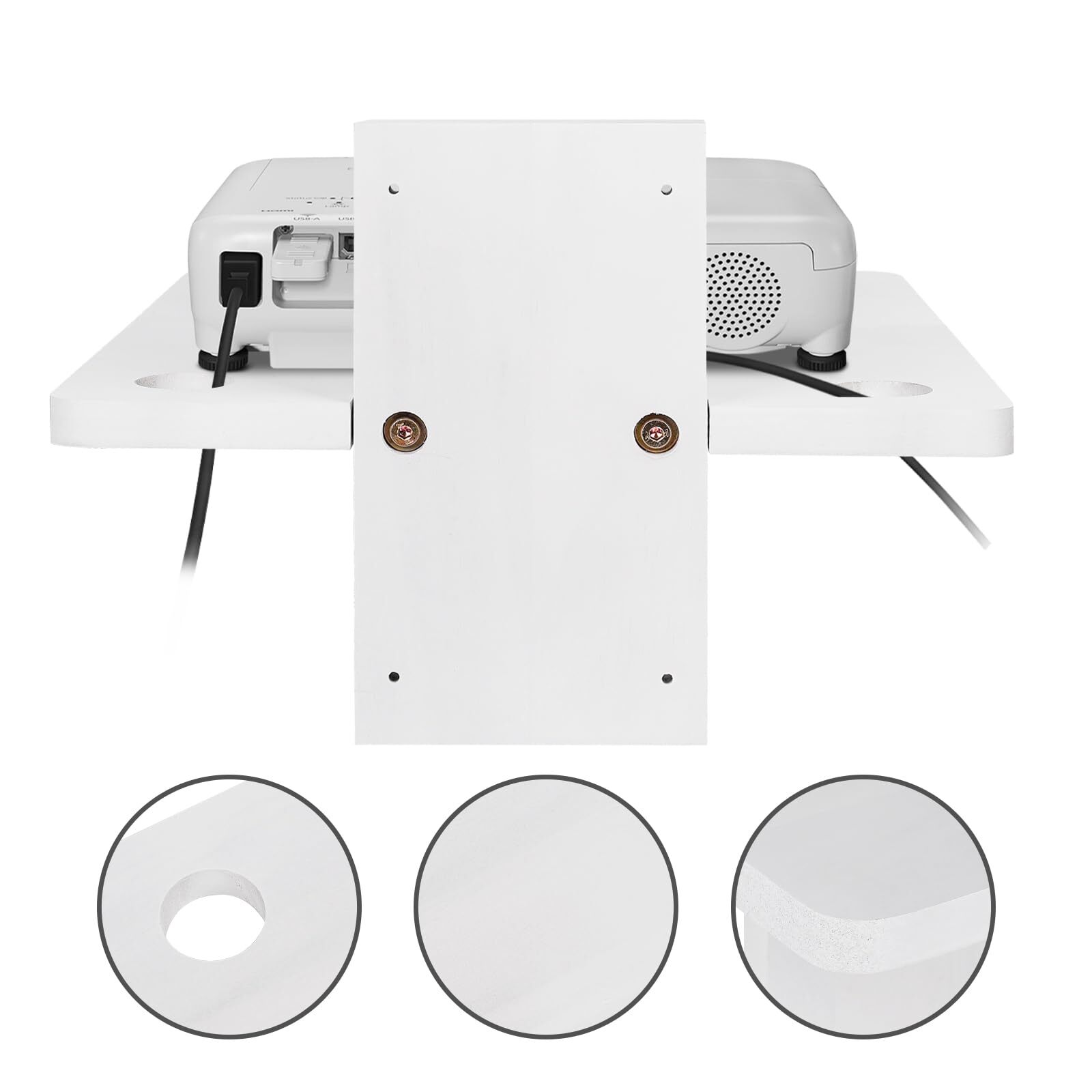 Solid Wood White Mini Projector Mount and Wall Holder - Floating Shelf for Ro...