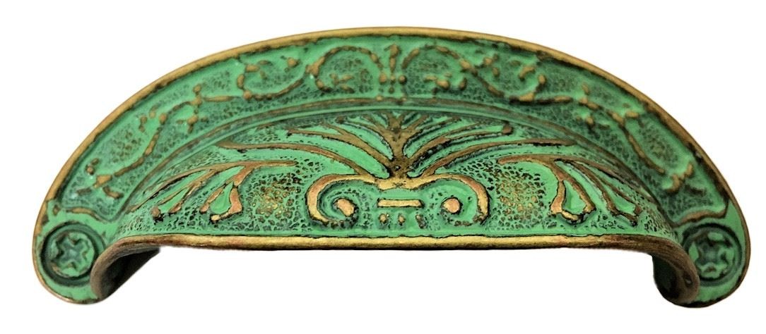 2-1/2" Baroque Scroll Work Design Cup Pull  Verdigris