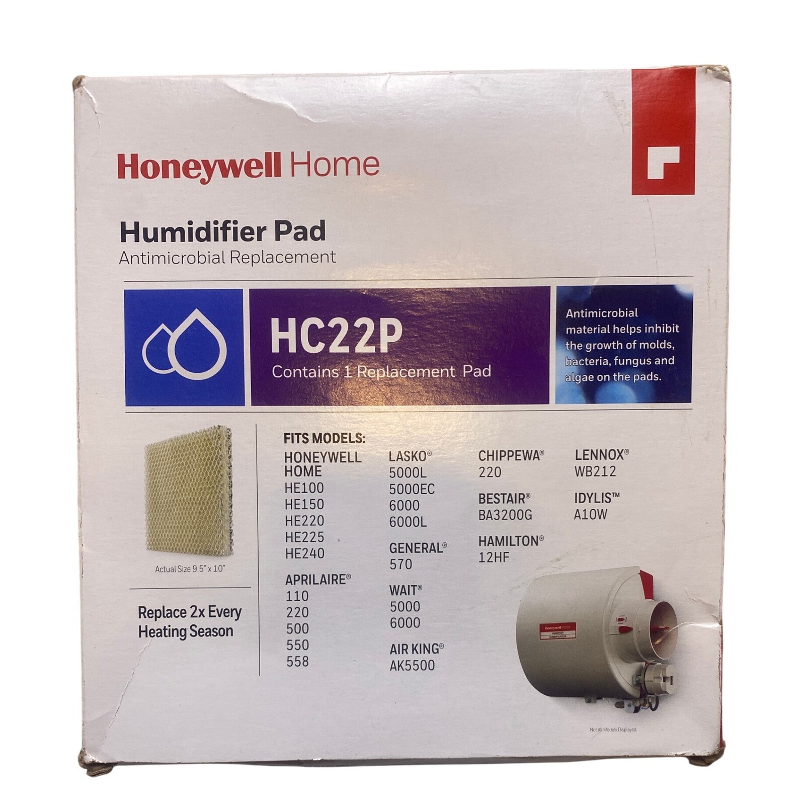 Honeywell Home Humidifier Pad HC22P Antimicrobial Replacement 9.5" x 10"